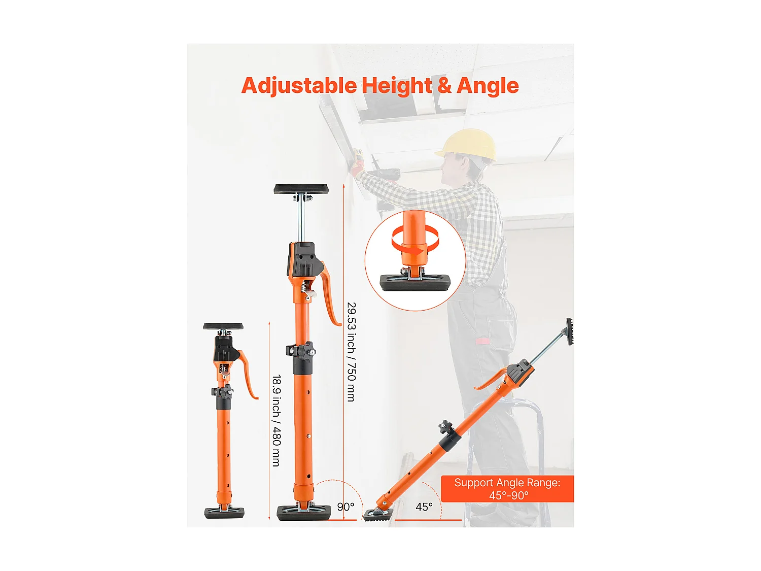 Étai de Soutien Télescopique SucceBuy 48-75 cm Poteau de Support Réglable Lot de 2, Tige Dégagement Rapide, en Acier, Charge 100 kg, Étai pour Plafond