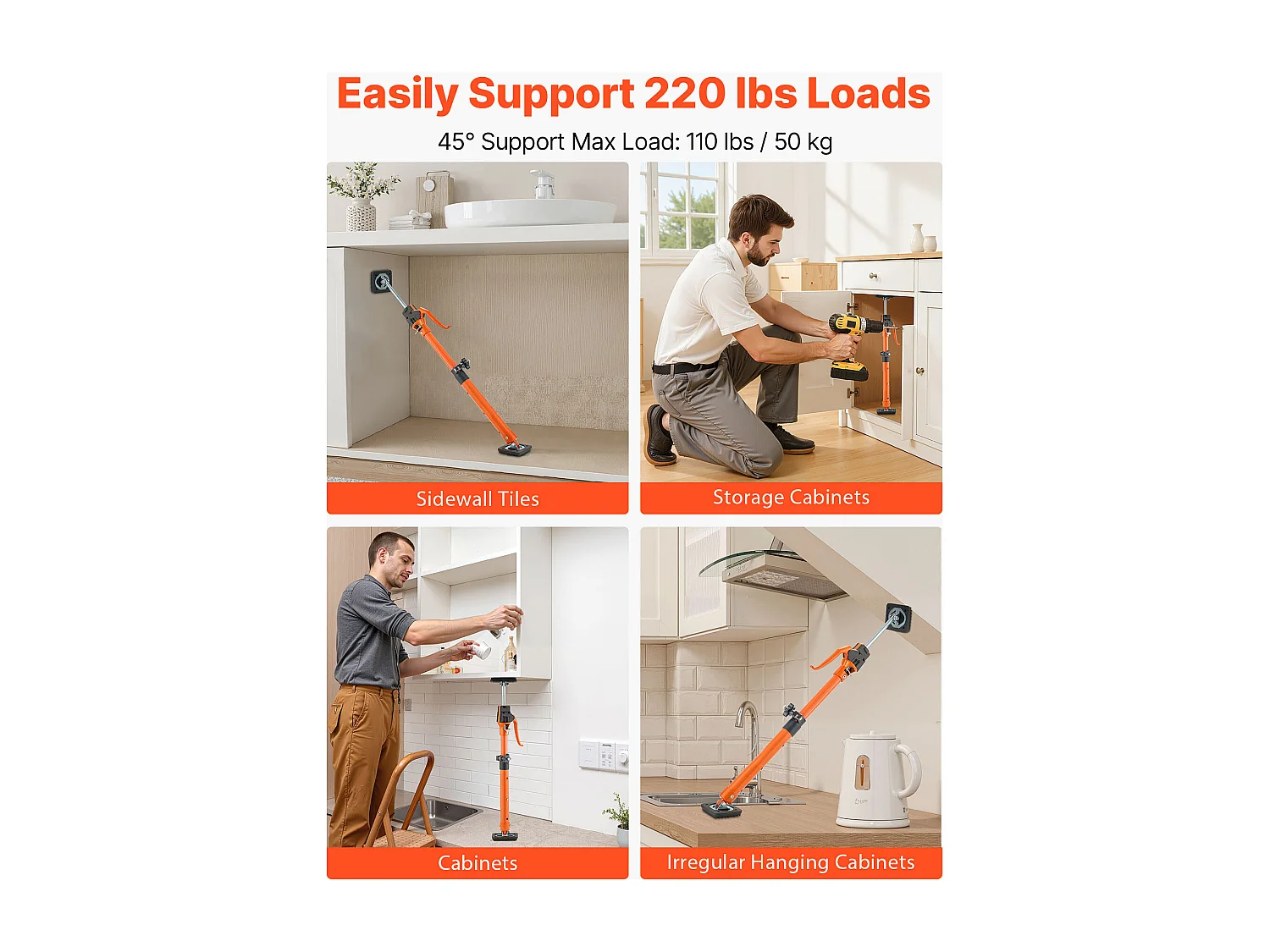 Étai de Soutien Télescopique SucceBuy 48-75 cm Poteau de Support Réglable Lot de 2, Tige Dégagement Rapide, en Acier, Charge 100 kg, Étai pour Plafond