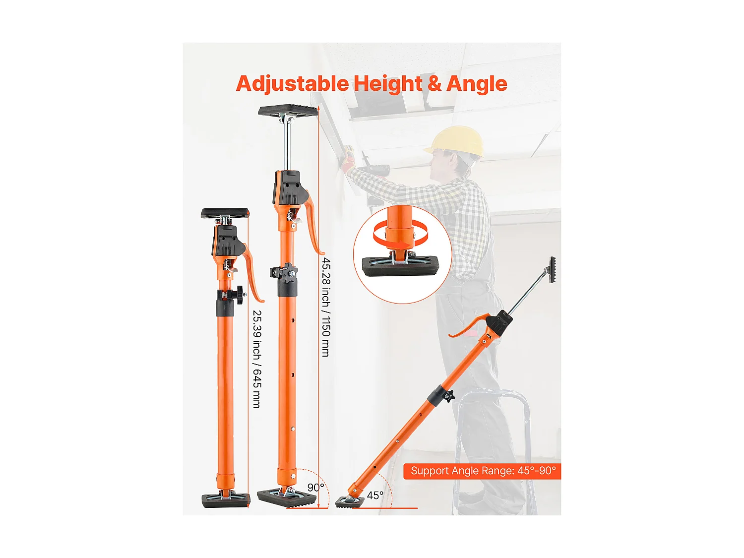 Steunstang Telescopisch SucceBuy 64,5-115 cm Verstelbare Steunpaal Set van 2, Snelontgrendelingsstaaf, Staal, Belasting 100 kg, Steun voor Plafond