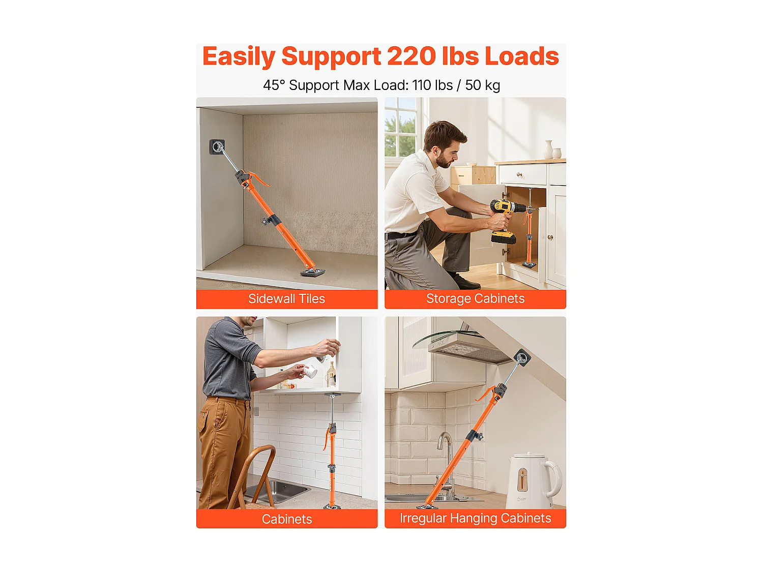 Steunstang Telescopisch SucceBuy 64,5-115 cm Verstelbare Steunpaal Set van 2, Snelontgrendelingsstaaf, Staal, Belasting 100 kg, Steun voor Plafond