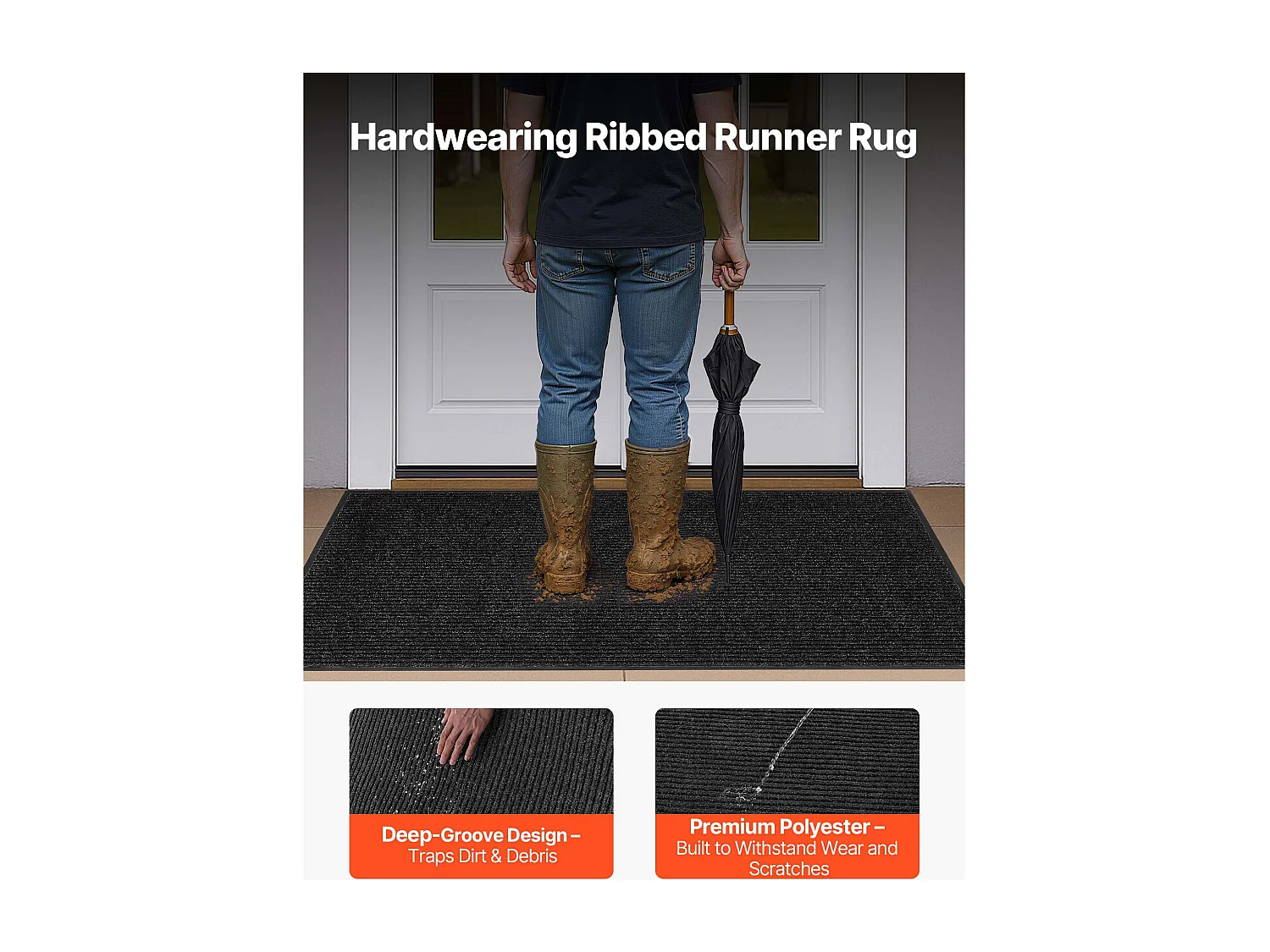 Tapis d'Entrée SucceBuy, 152,4x91,4 cm, Paillasson Extérieur Intérieur Élégant Rayé, avec Envers Antidérapant PVC, Résistant Lavable, Attrape Poussière