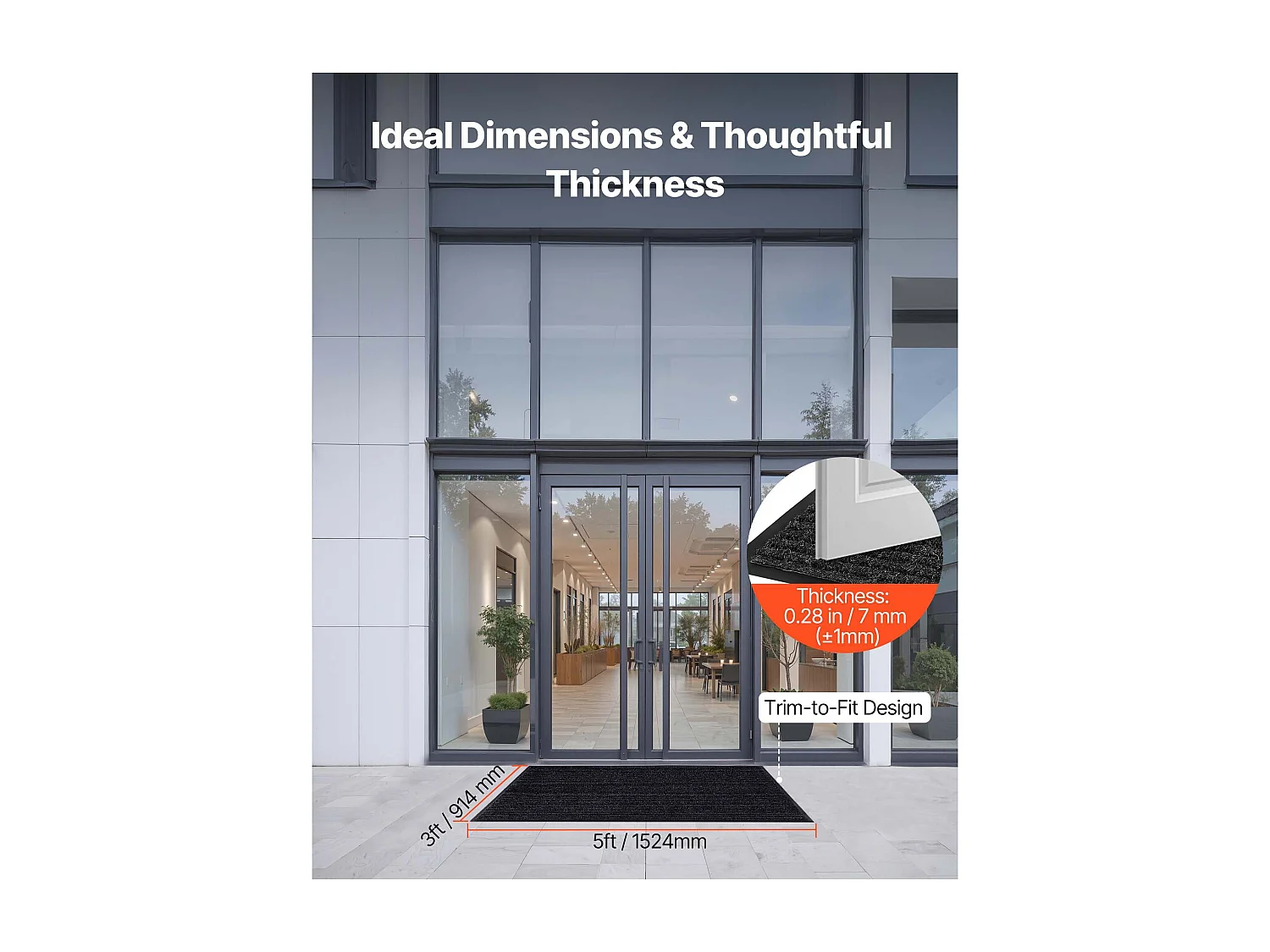 Tapis d'Entrée SucceBuy, 152,4x91,4 cm, Paillasson Extérieur Intérieur Élégant Rayé, avec Envers Antidérapant PVC, Résistant Lavable, Attrape Poussière