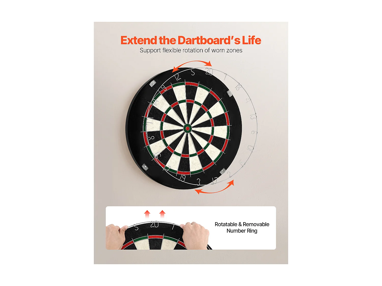 Cible de Fléchettes SucceBuy 45.1 cm avec 6 Fléchettes à Pointe en Acier et Kit de Pointage, Planche à Fléchette en Fibres de Sisal Auto-Cicatrisantes