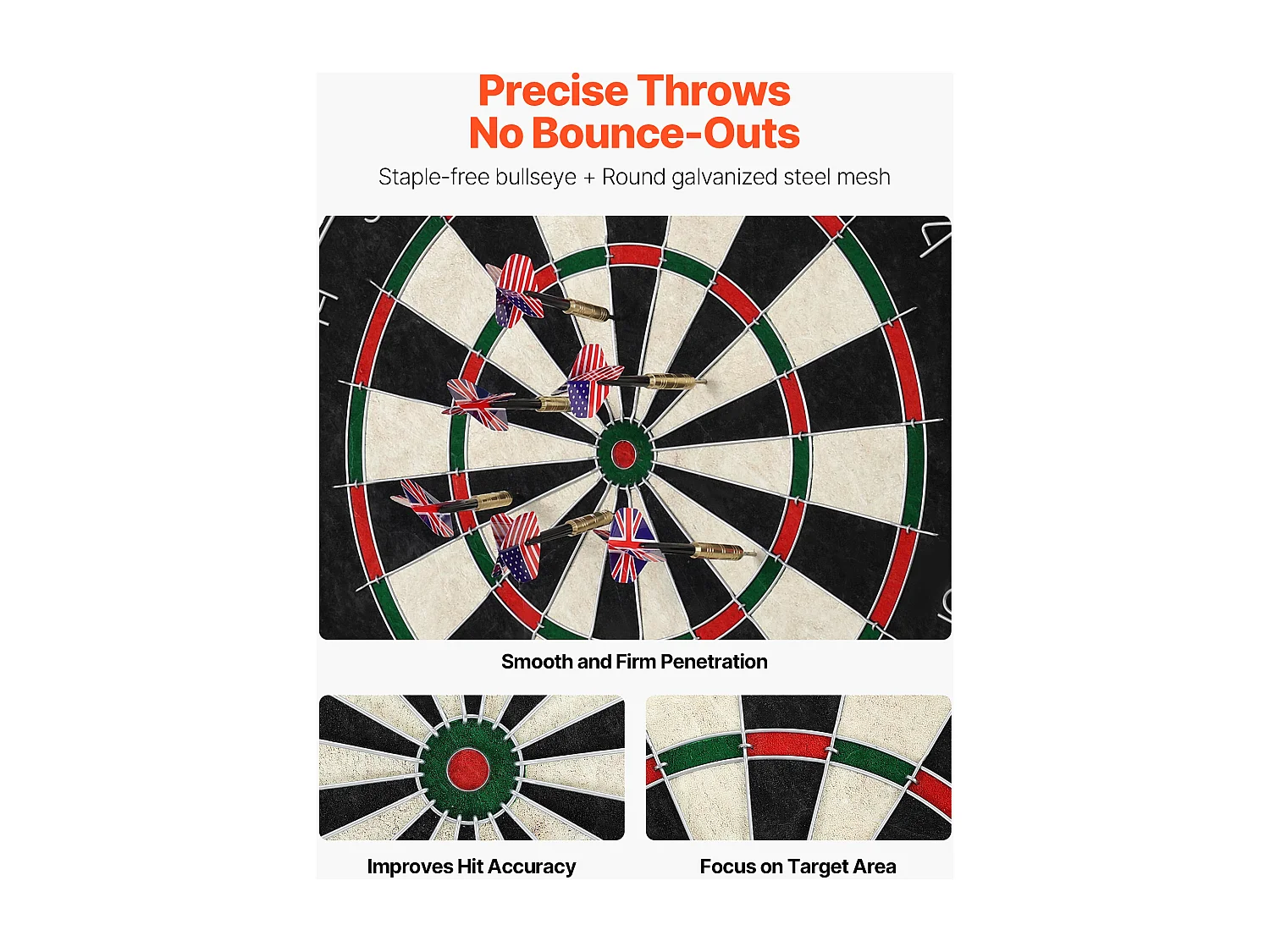 Cible de Fléchettes SucceBuy 45.1 cm avec 6 Fléchettes à Pointe en Acier et Kit de Pointage, Planche à Fléchette en Fibres de Sisal Auto-Cicatrisantes