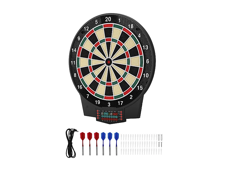 Cible de Fléchettes Électronique SucceBuy, 39.1 cm, Planche à Fléchettes avec 43 Jeux et Plus de 320 Variantes pour Jusqu'à 8 Joueurs, 6 Tiges de Fléchette