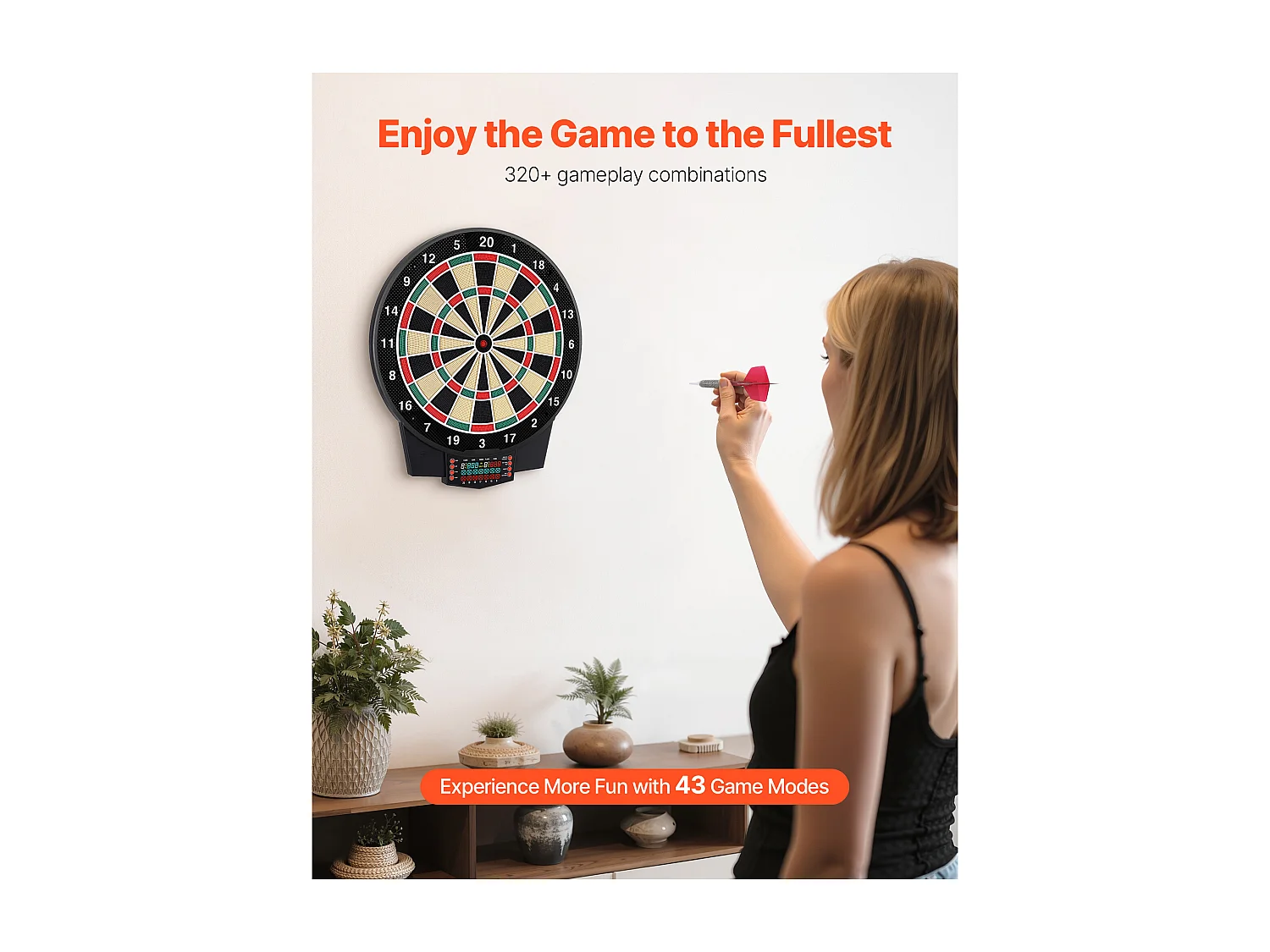 Cible de Fléchettes Électronique SucceBuy, 39.1 cm, Planche à Fléchettes avec 43 Jeux et Plus de 320 Variantes pour Jusqu'à 8 Joueurs, 6 Tiges de Fléchette