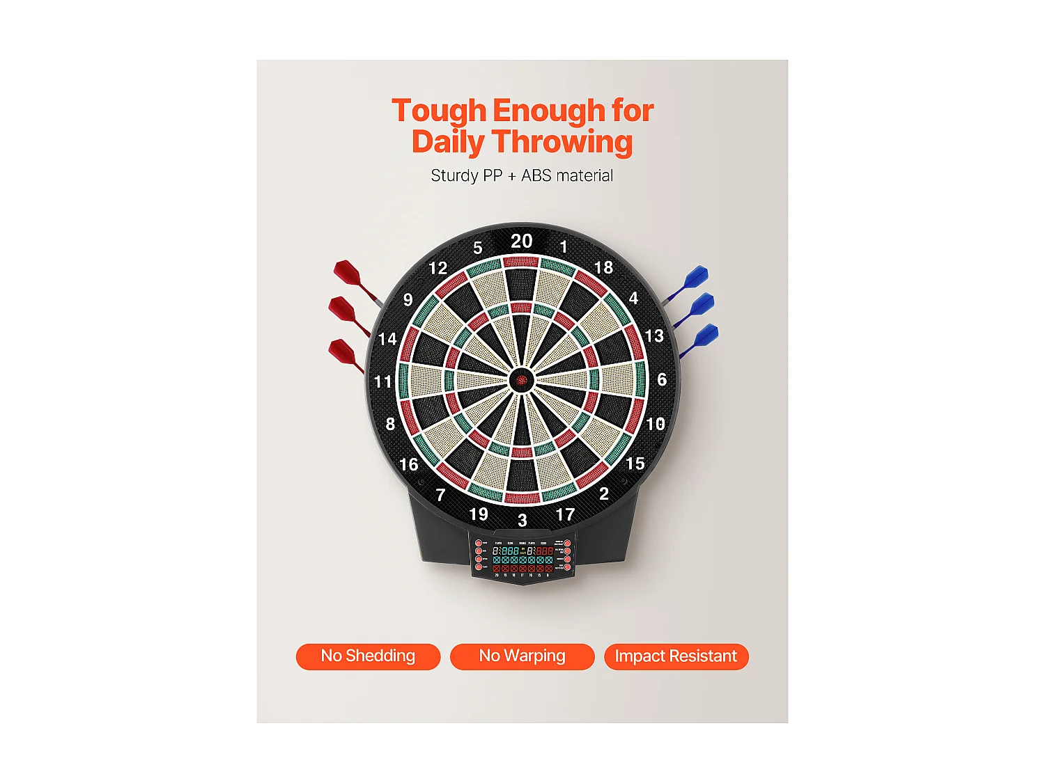 Cible de Fléchettes Électronique SucceBuy, 39.1 cm, Planche à Fléchettes avec 43 Jeux et Plus de 320 Variantes pour Jusqu'à 8 Joueurs, 6 Tiges de Fléchette