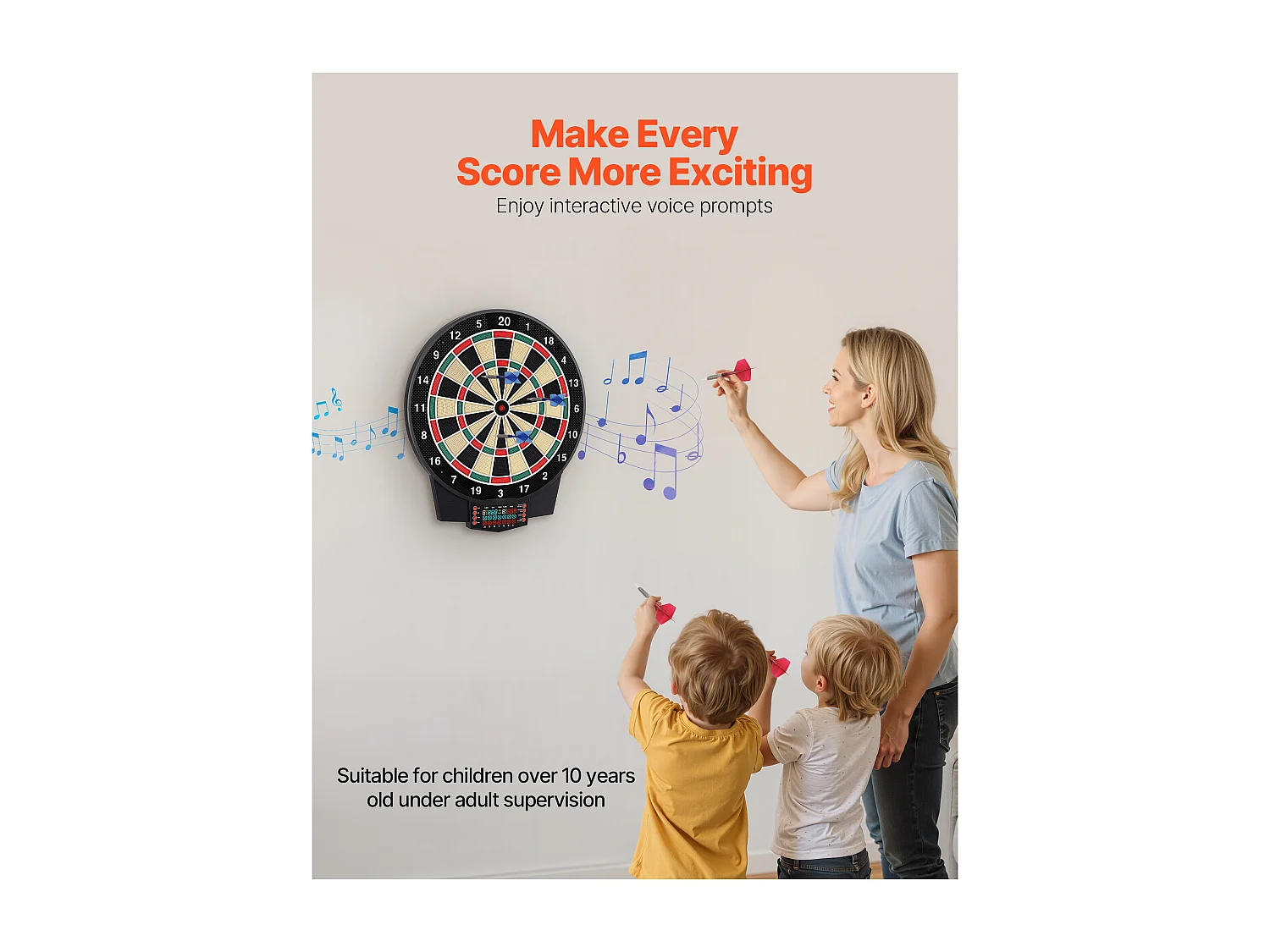 Cible de Fléchettes Électronique SucceBuy, 39.1 cm, Planche à Fléchettes avec 43 Jeux et Plus de 320 Variantes pour Jusqu'à 8 Joueurs, 6 Tiges de Fléchette