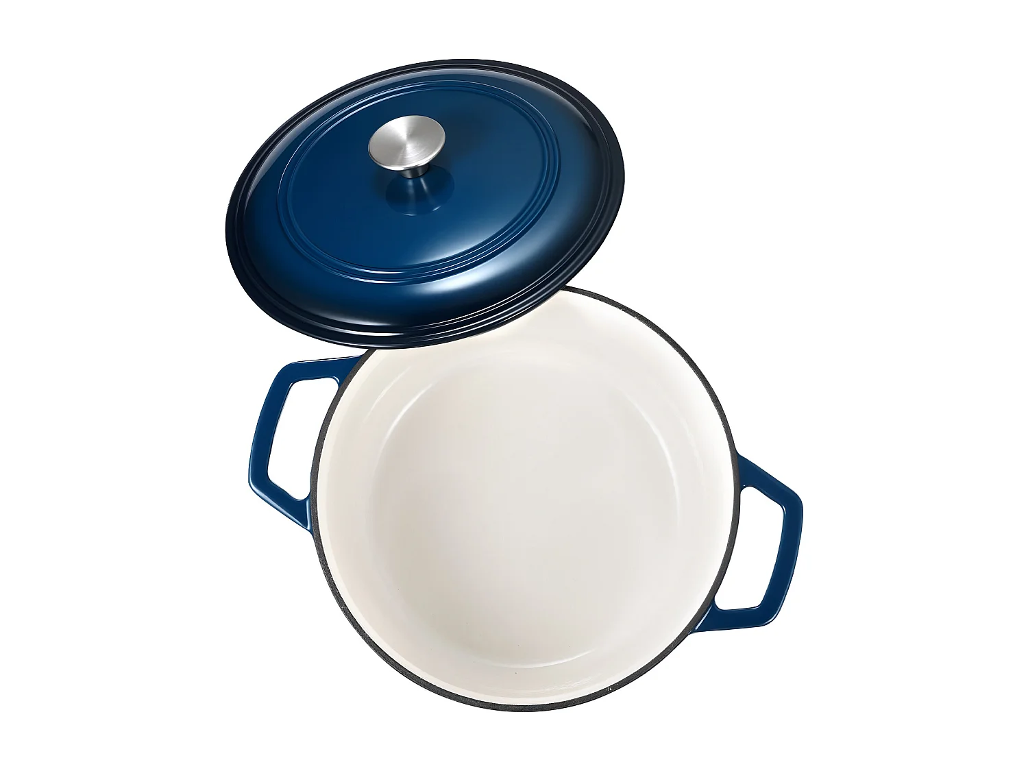 Cocotte SucceBuy en Fonte 5,68 L, Marmite Émaillée avec Couvercle et Deux Poignées, Robuste et Durable, pour les Fours à Induction jusqu'à 260 °C, Bleu