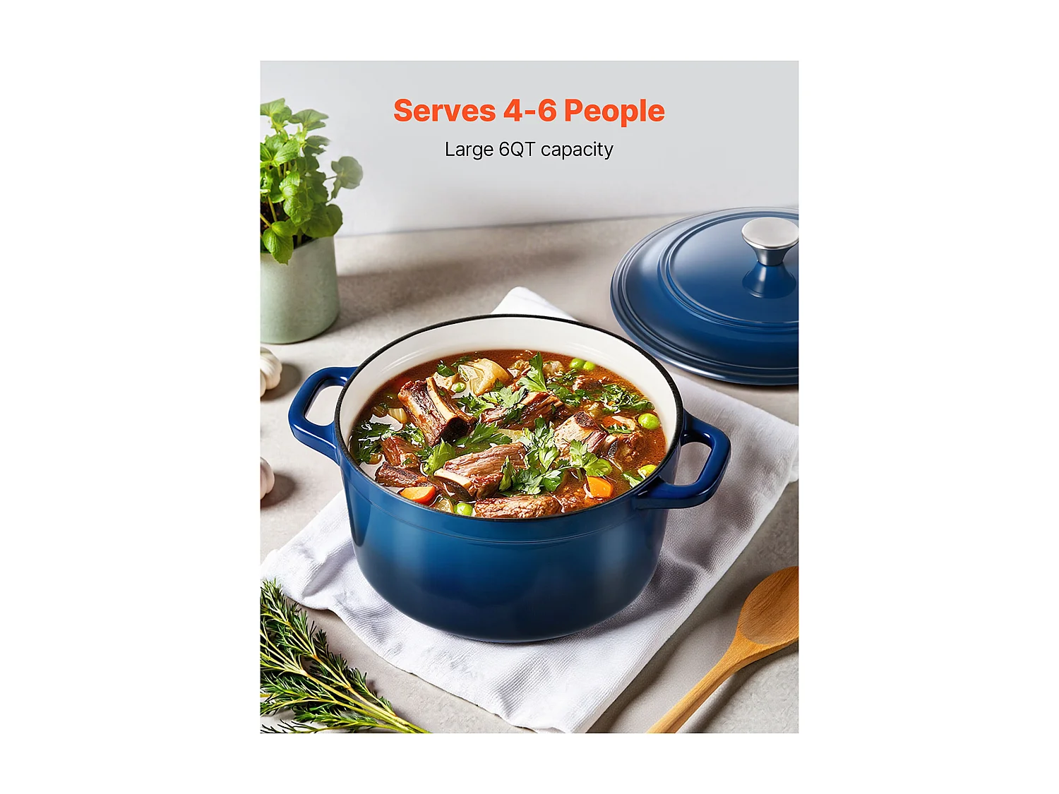 Cocotte SucceBuy en Fonte 5,68 L, Marmite Émaillée avec Couvercle et Deux Poignées, Robuste et Durable, pour les Fours à Induction jusqu'à 260 °C, Bleu