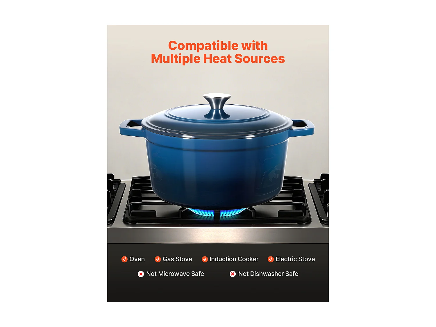 Cocotte SucceBuy en Fonte 5,68 L, Marmite Émaillée avec Couvercle et Deux Poignées, Robuste et Durable, pour les Fours à Induction jusqu'à 260 °C, Bleu