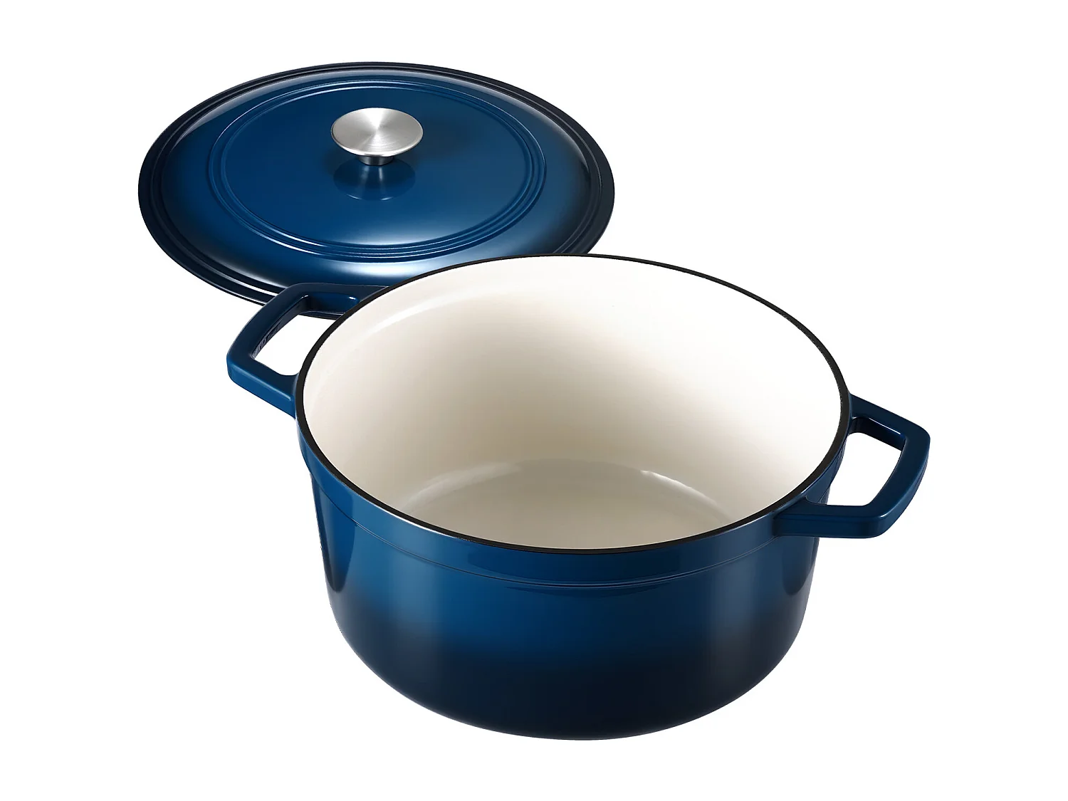Cocotte SucceBuy en Fonte 5,68 L, Marmite Émaillée avec Couvercle et Deux Poignées, Robuste et Durable, pour les Fours à Induction jusqu'à 260 °C, Bleu
