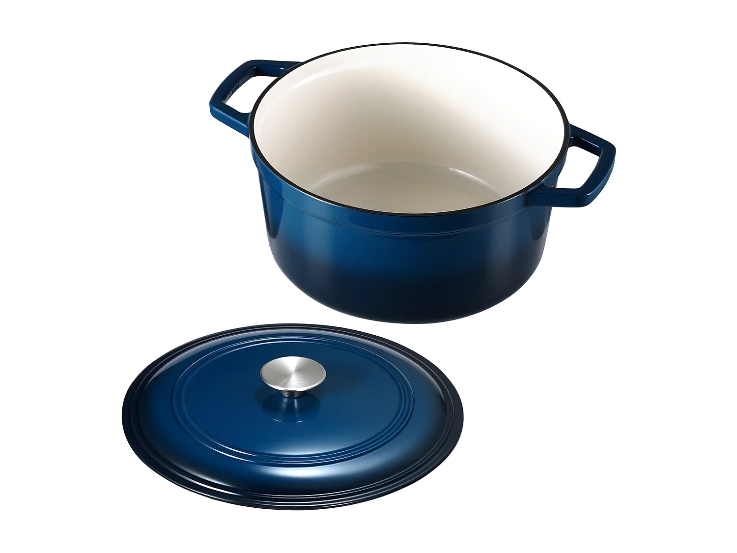 Cocotte SucceBuy en Fonte 5,68 L, Marmite Émaillée avec Couvercle et Deux Poignées, Robuste et Durable, pour les Fours à Induction jusqu'à 260 °C, Bleu