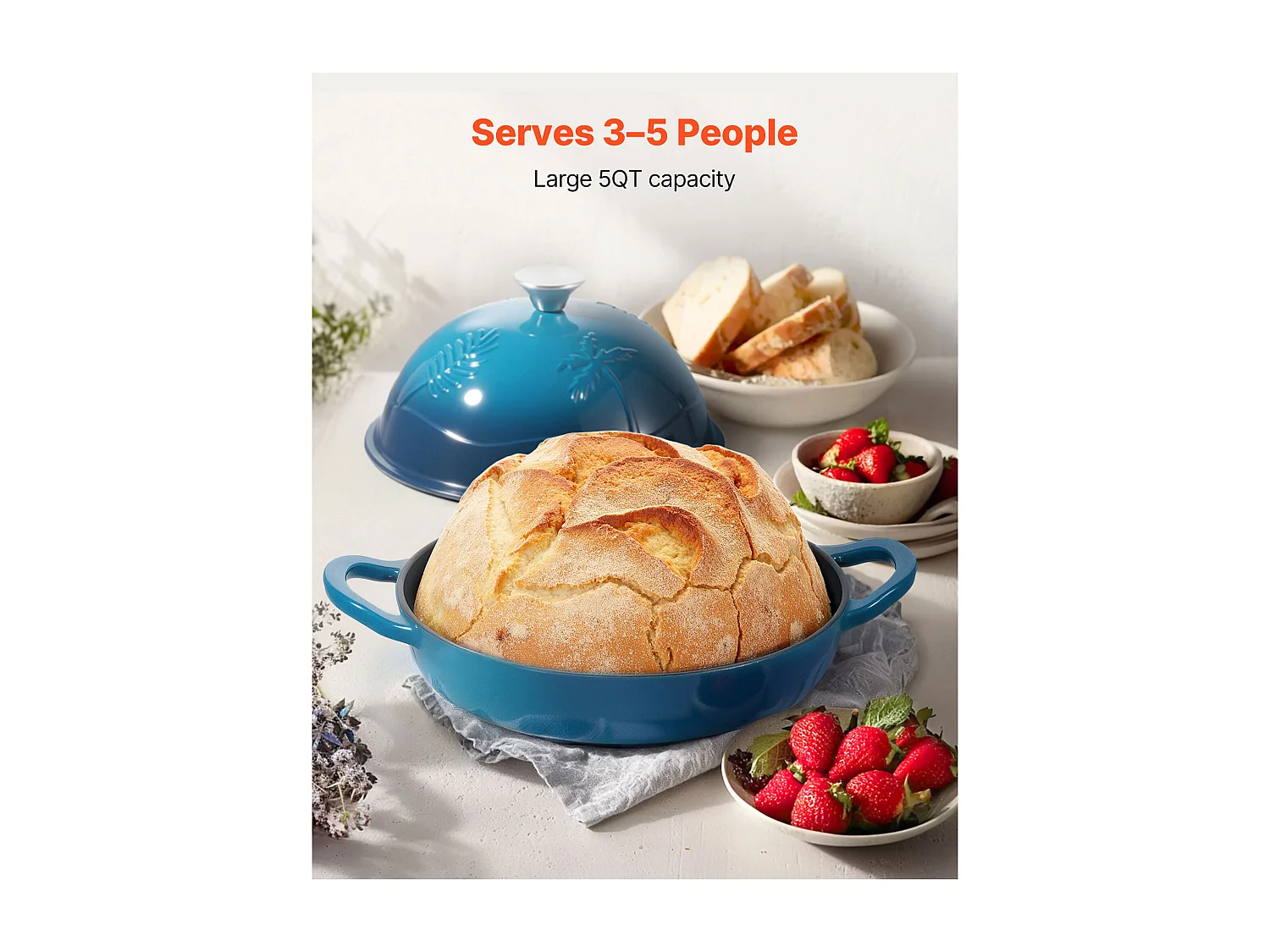 Olla SucceBuy de Hierro Fundido 4,73 L Cacerola Esmaltada para Cocción de Pan de Masa Madre, con Tapa y Dos Asas, Robusta y Duradera, para Cocción