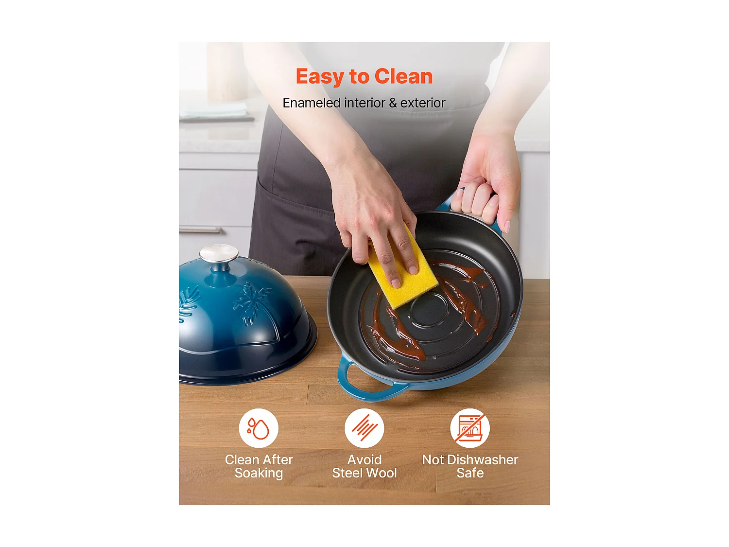 Olla SucceBuy de Hierro Fundido 4,73 L Cacerola Esmaltada para Cocción de Pan de Masa Madre, con Tapa y Dos Asas, Robusta y Duradera, para Cocción