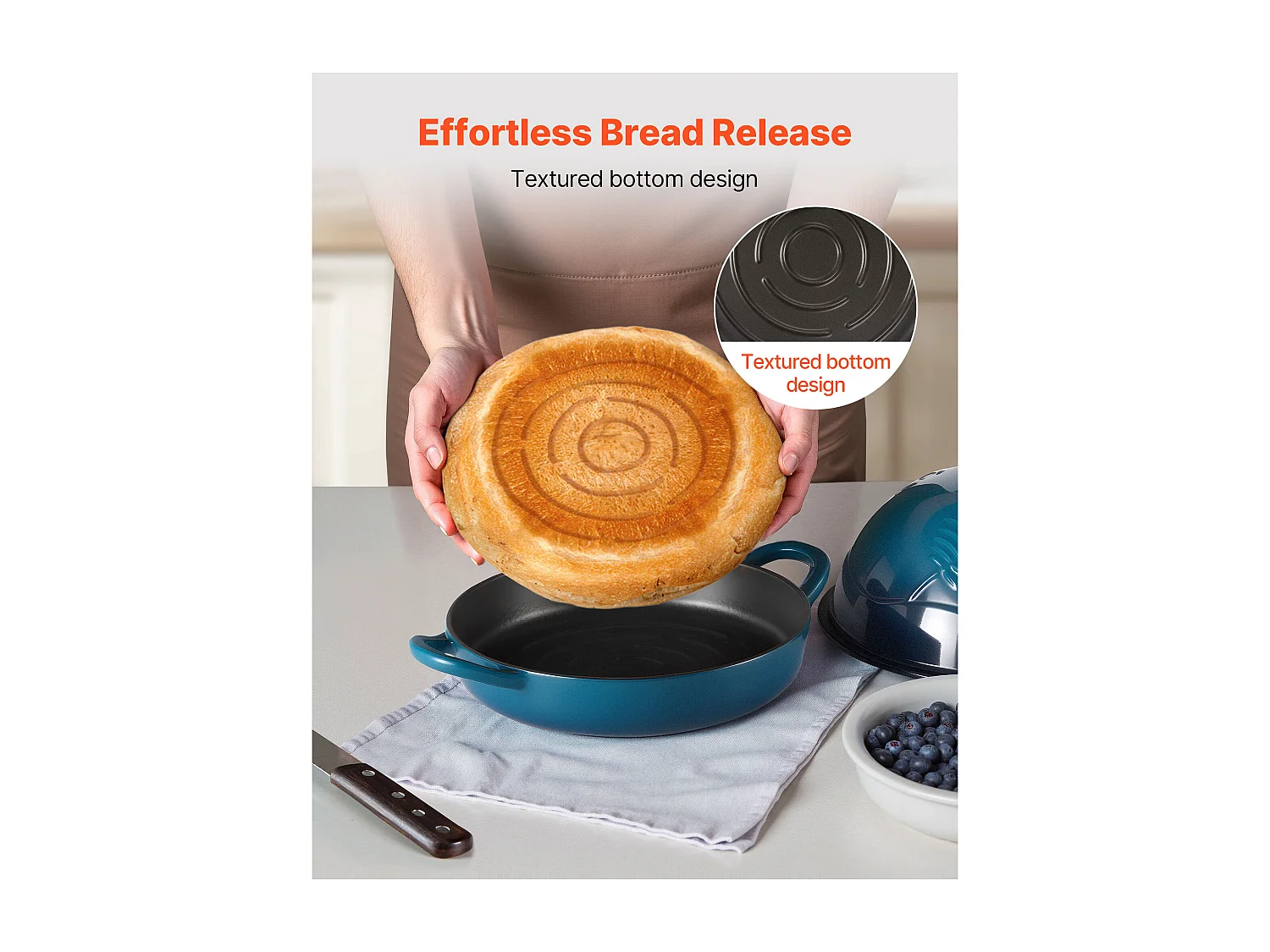 Olla SucceBuy de Hierro Fundido 4,73 L Cacerola Esmaltada para Cocción de Pan de Masa Madre, con Tapa y Dos Asas, Robusta y Duradera, para Cocción