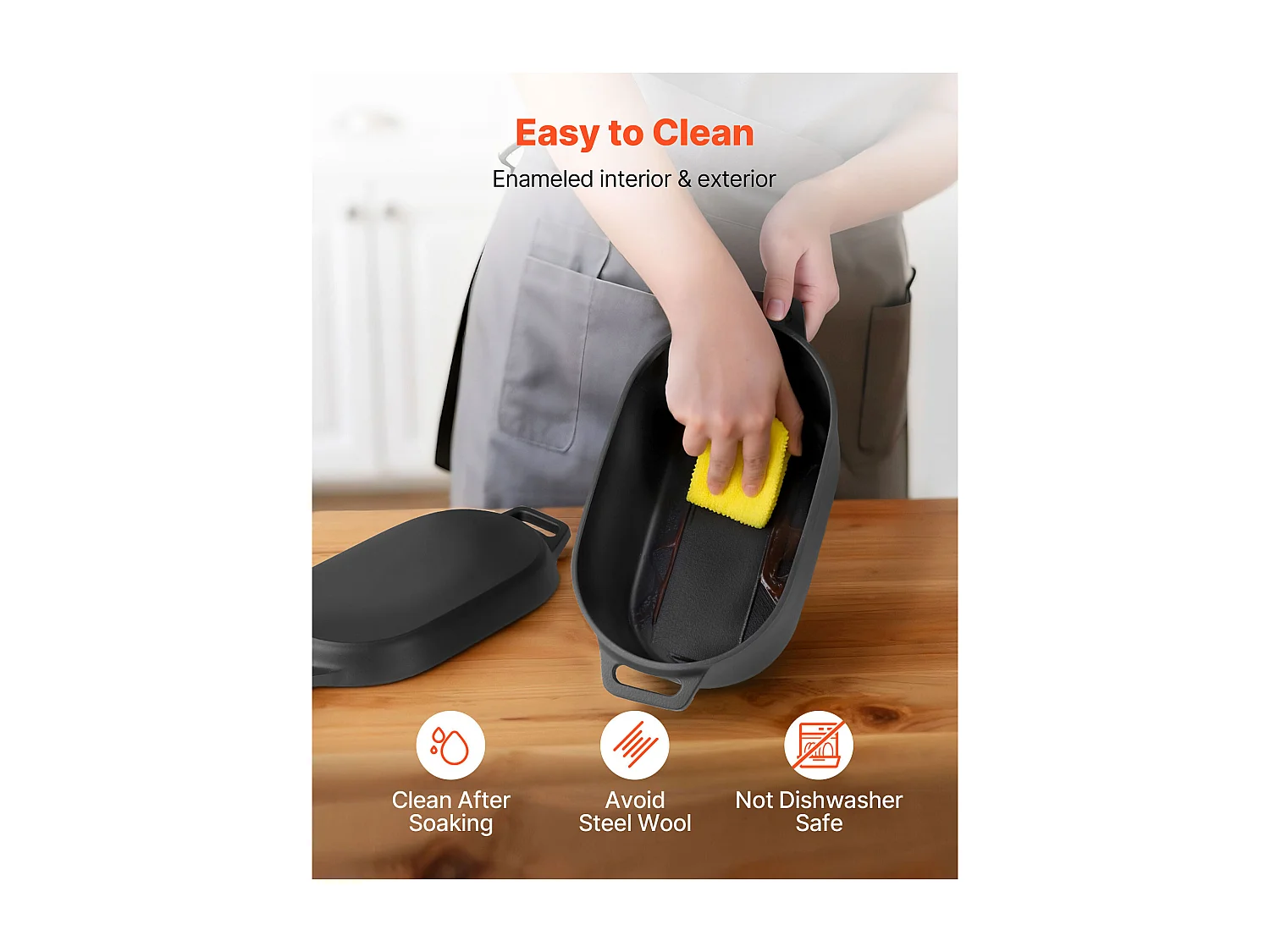 Panela SucceBuy de Ferro Fundido 3,31 L, Panela Esmaltada com Tampa e Duas Alças, Resistente e Durável, para Fornos de Indução até 260 °C, Preta