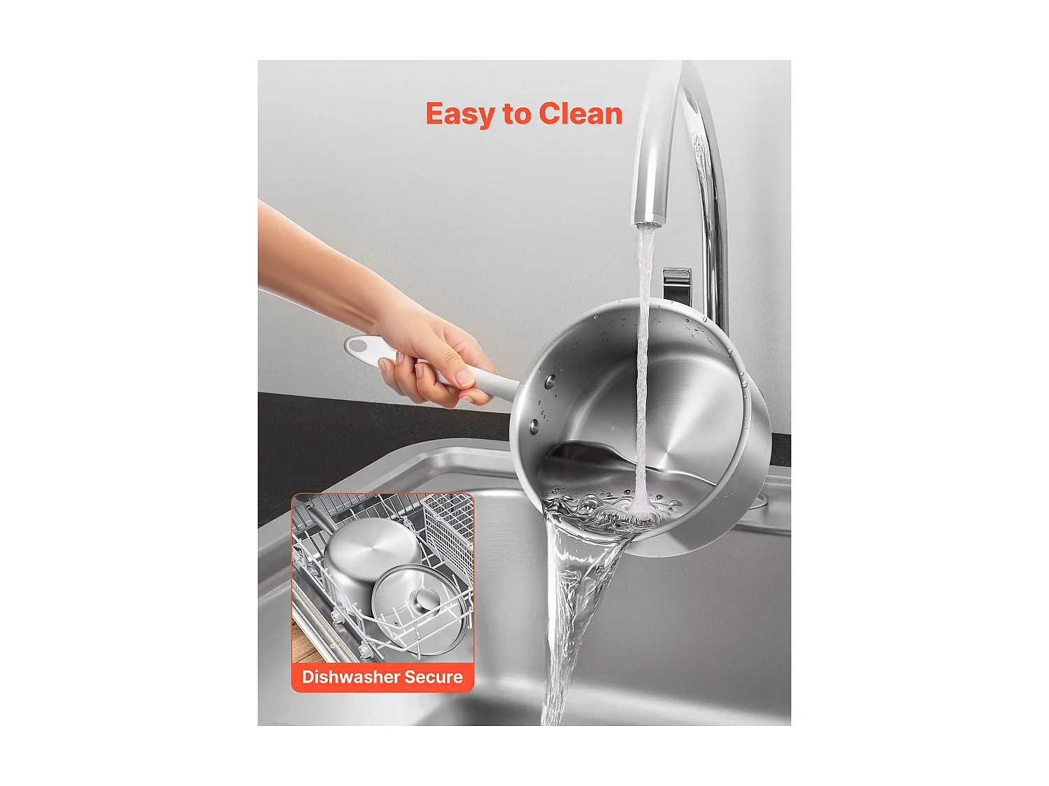 Set di Casseruole SucceBuy in Acciaio Inossidabile 0,95/1,9/2,8 L, Antiaderente, con Coperchio in Vetro E Manico Ergonomico, Lavabile in Lavastoviglie