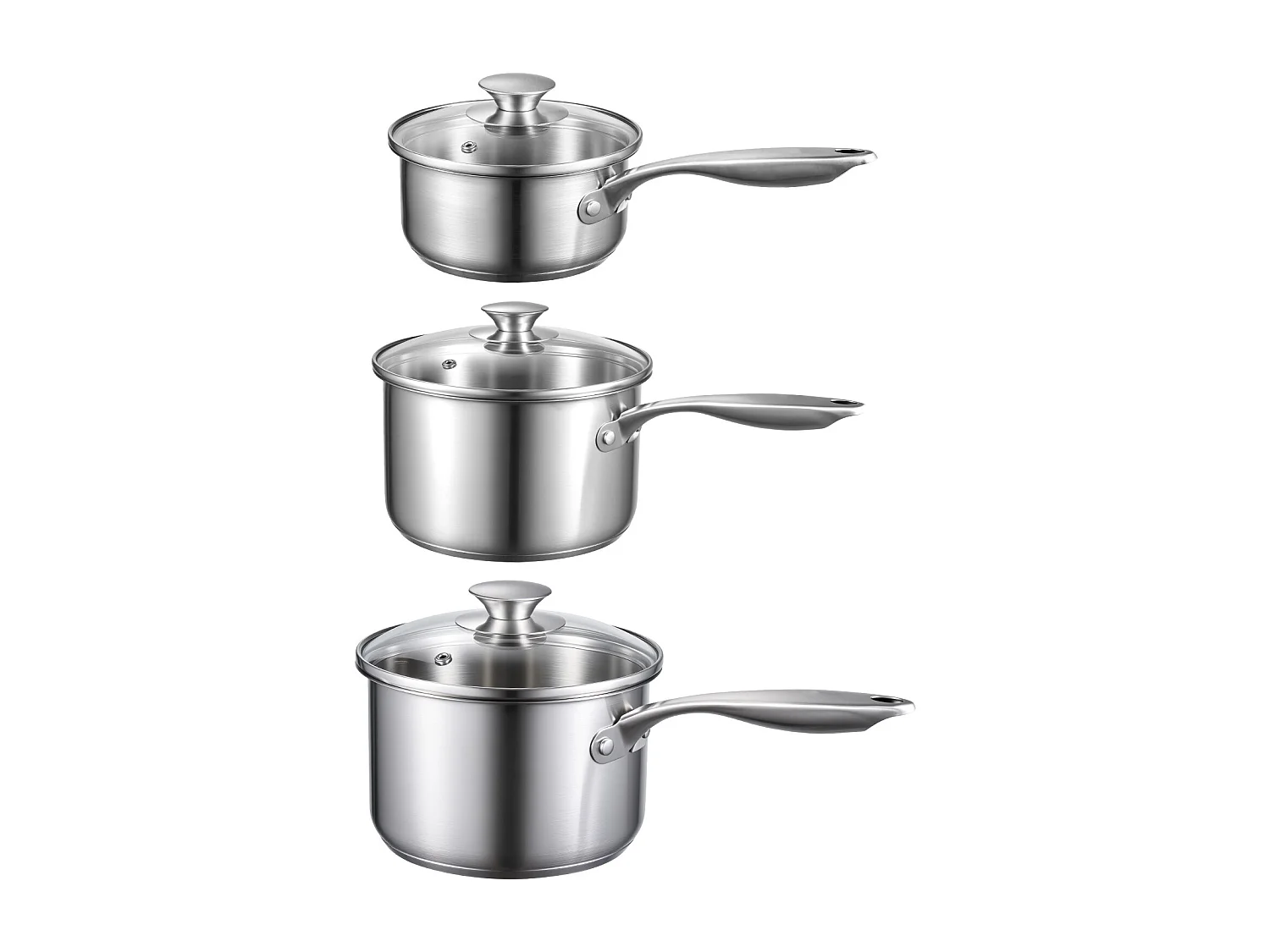 Set di Casseruole SucceBuy in Acciaio Inossidabile 0,95/1,9/2,8 L, Antiaderente, con Coperchio in Vetro E Manico Ergonomico, Lavabile in Lavastoviglie