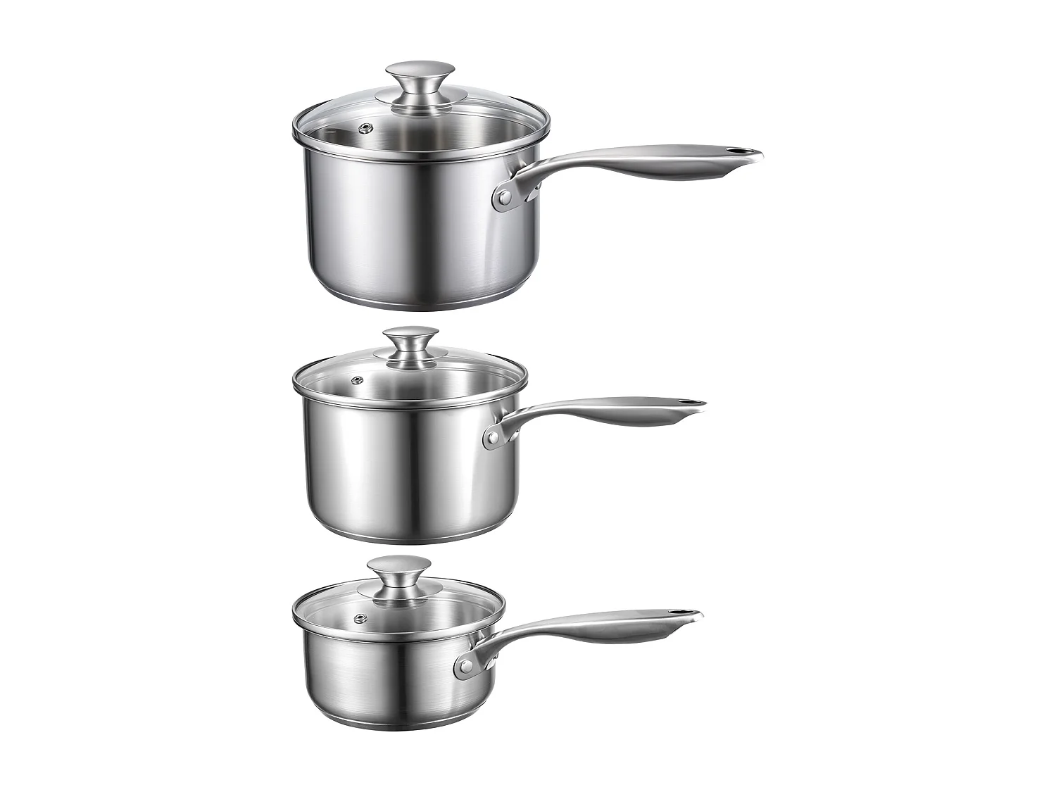 Ensemble de Casseroles SucceBuy en Acier Inoxydable 0,95/1,9/2,8 L, Antiadhésive, avec Couvercle en Verre Et Poignée Ergonomique, Lavable au Lave-vaisselle