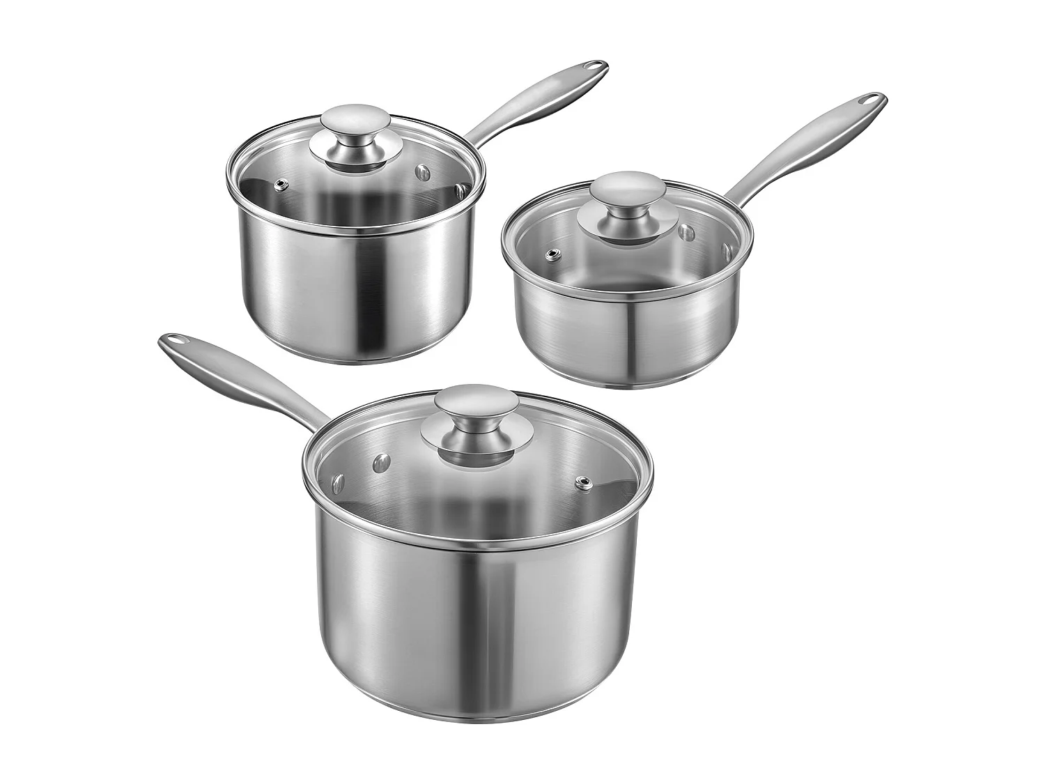 Ensemble de Casseroles SucceBuy en Acier Inoxydable 0,95/1,9/2,8 L, Antiadhésive, avec Couvercle en Verre Et Poignée Ergonomique, Lavable au Lave-vaisselle