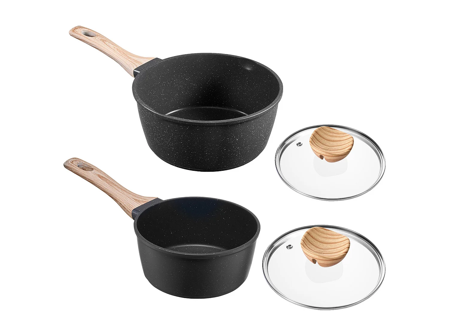 Ensemble de Casseroles SucceBuy de 1,4 L Et 2,4 L, Poêlon avec Revêtement Antiadhésif, Couvercle en Verre Et Poignée Amovible, Multifonctions