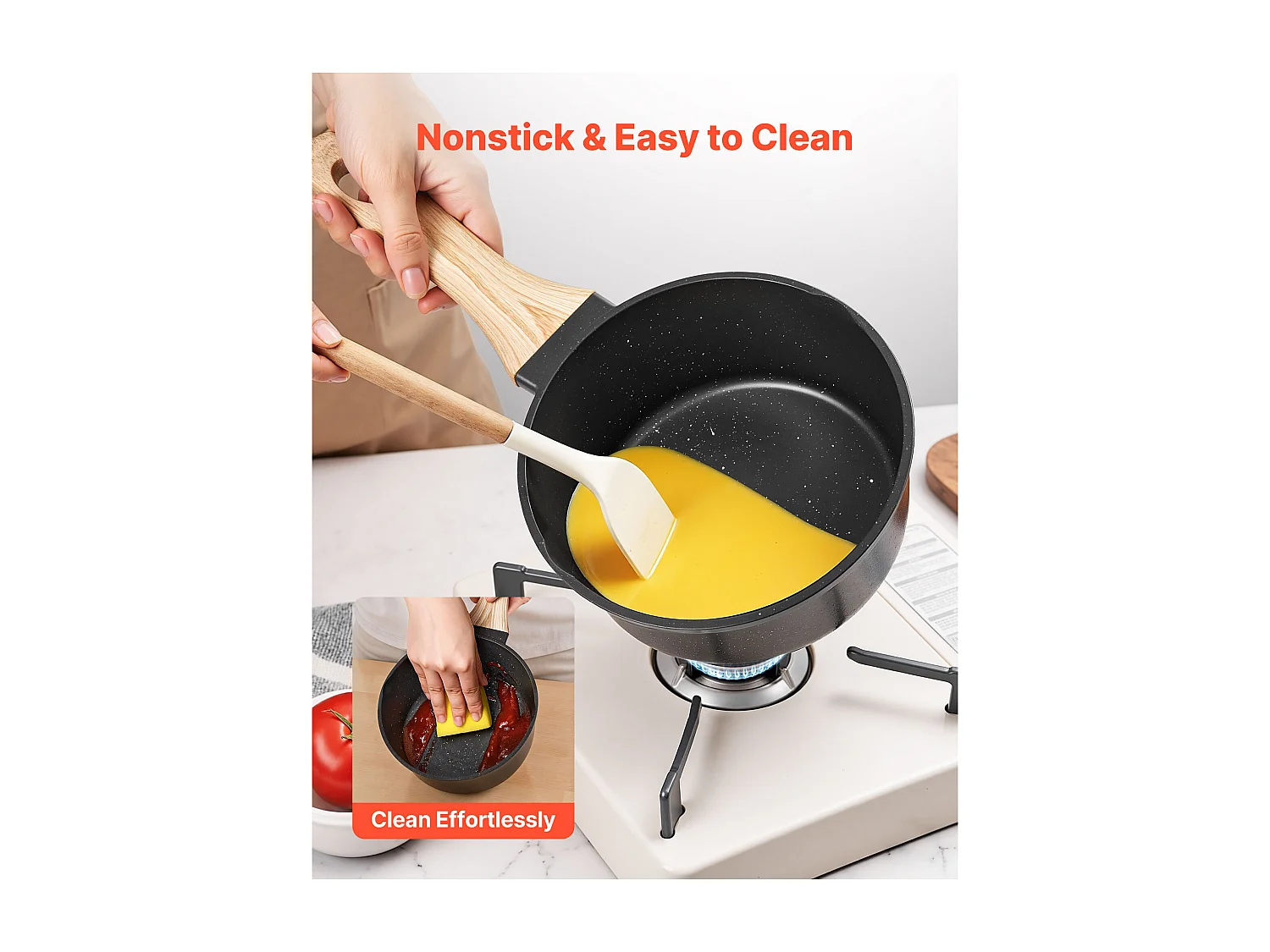 Ensemble de Casseroles SucceBuy de 1,4 L Et 2,4 L, Poêlon avec Revêtement Antiadhésif, Couvercle en Verre Et Poignée Amovible, Multifonctions