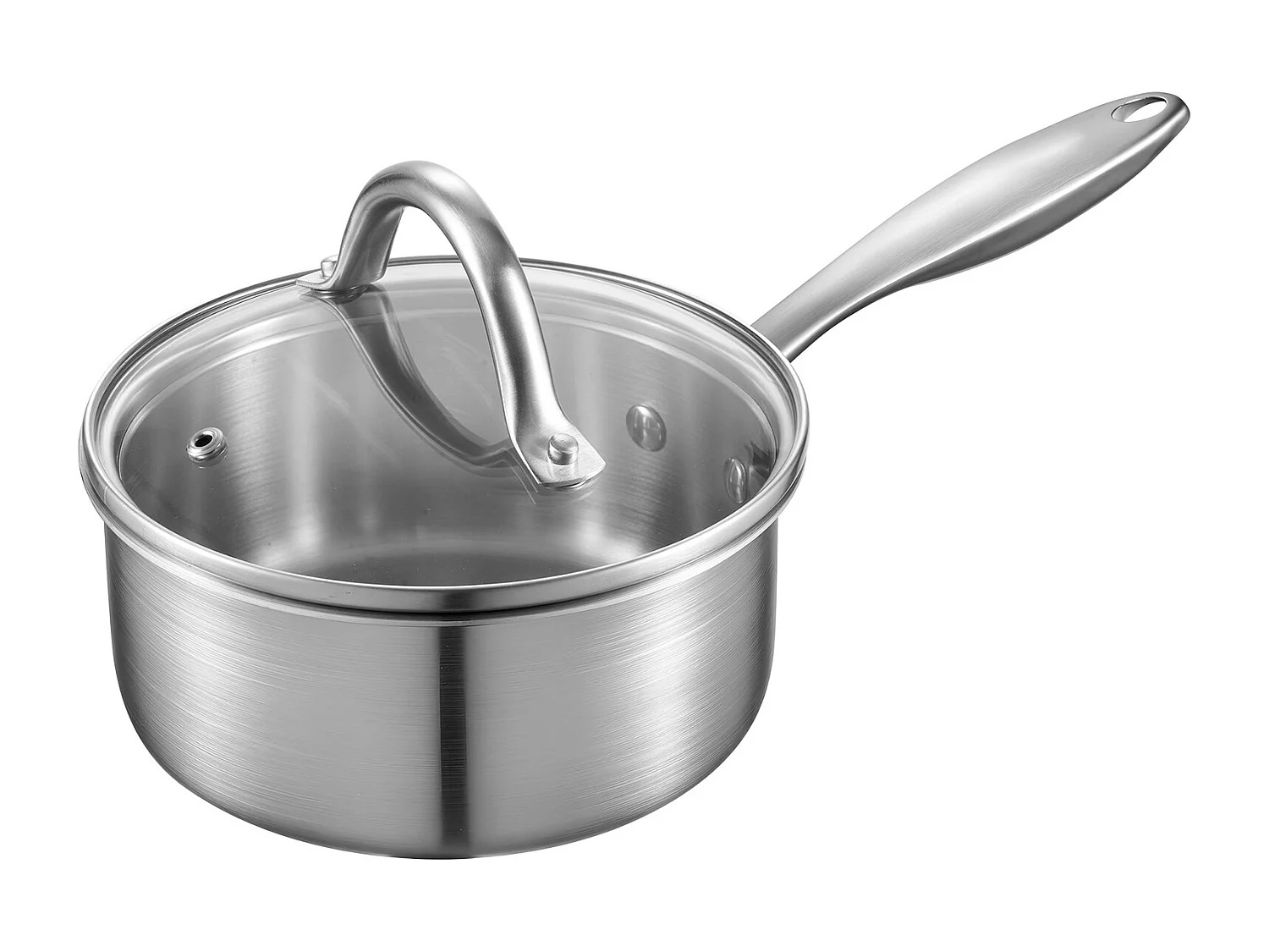 Casserole SucceBuy en Acier Inoxydable 1,4 L, Poêlon avec Couvercle en Verre Et Poignée Ergonomique, Antiadhésif, Lavable au Lave-vaisselle, Ustensile Cuisine