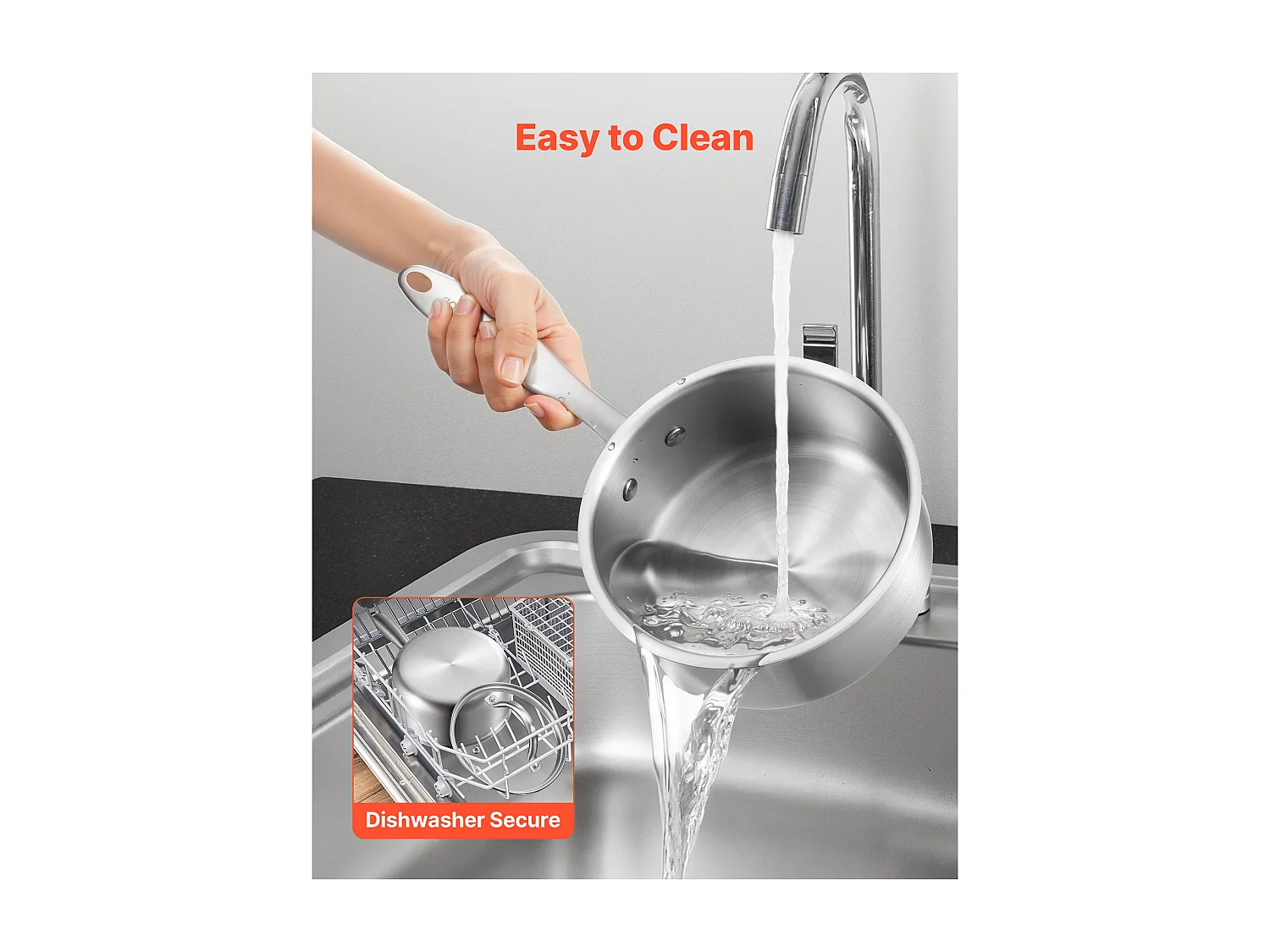 Casserole SucceBuy en Acier Inoxydable 1,4 L, Poêlon avec Couvercle en Verre Et Poignée Ergonomique, Antiadhésif, Lavable au Lave-vaisselle, Ustensile Cuisine