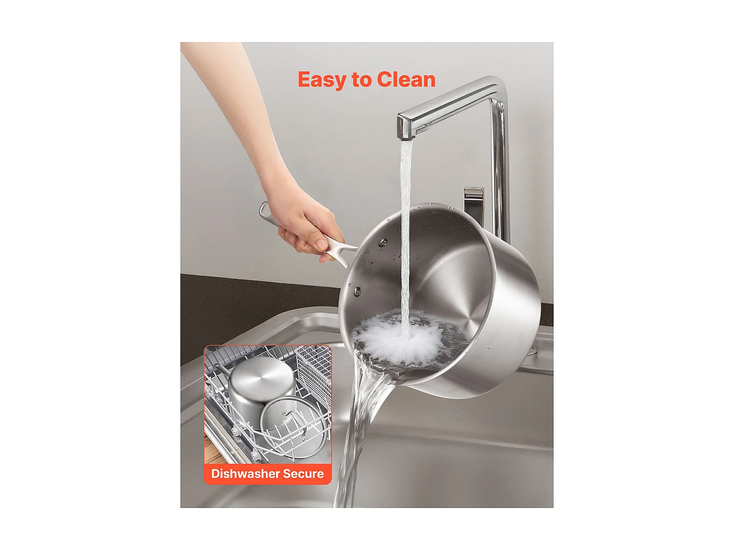 Casserole SucceBuy en Acier Inoxydable 3,8 L, Poêlon avec Couvercle en Verre Et Poignée Ergonomique, Antiadhésif, Lavable au Lave-vaisselle, Ustensile Cuisine