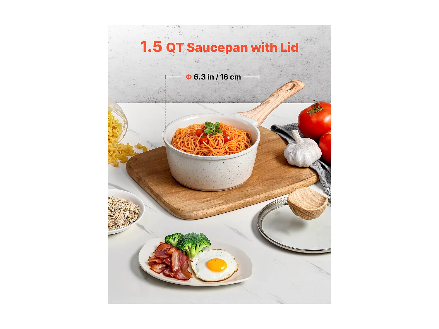 Casserole SucceBuy de 1,4 L, Poêlon avec Revêtement Antiadhésif, Couvercle en Verre Trempé Et Poignée Amovible, Multifonctions, Marmite Compatible avec Cuisine