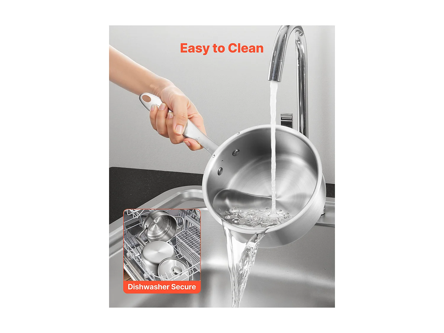 Casserole SucceBuy en Acier Inoxydable 1,4 L avec Panier Vapeur, Poêlon avec Couvercle en Verre Et Poignée Ergonomique, Lavable au Lave-vaisselle