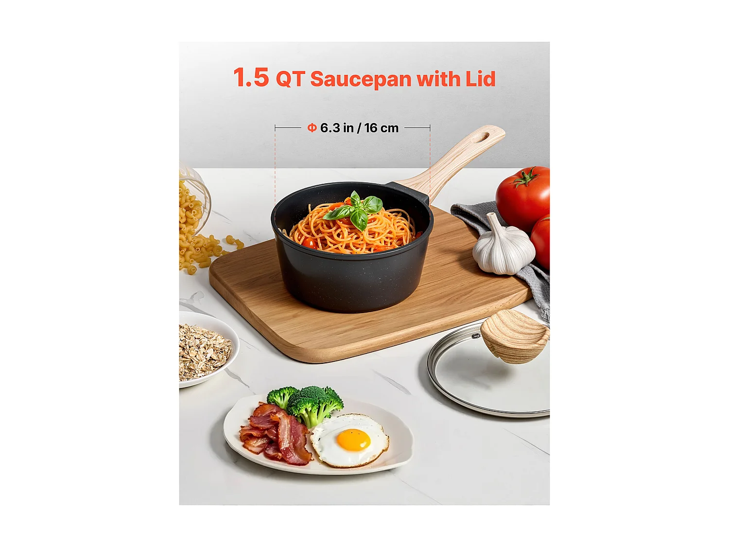 Casserole SucceBuy de 1,4 L, Poêlon avec Revêtement Antiadhésif, Couvercle en Verre Trempé Et Poignée Amovible, Multifonctions, Marmite Compatible avec Cuisine