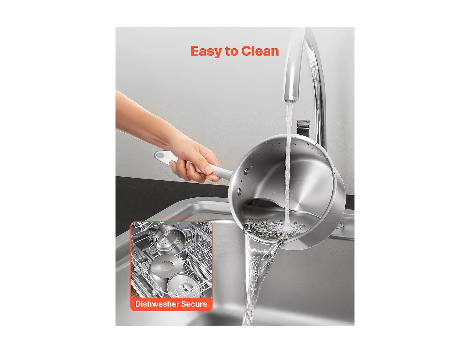 Casserole SucceBuy en Acier Inoxydable 2,4 L avec Panier Vapeur, Poêlon avec Couvercle en Verre Et Poignée Ergonomique, Lavable au Lave-vaisselle