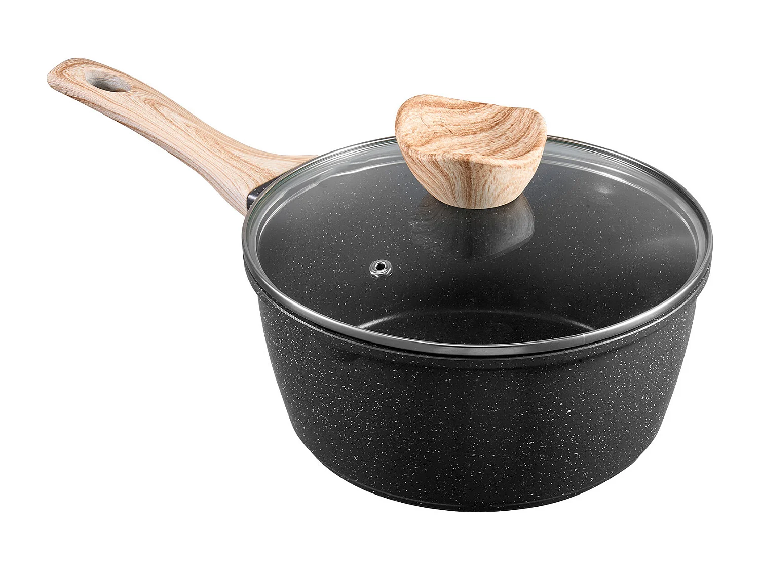 Casserole SucceBuy de 2,4 L, Poêlon avec Revêtement Antiadhésif, Couvercle en Verre Trempé Et Poignée Amovible, Multifonctions, Marmite Compatible avec Cuisine