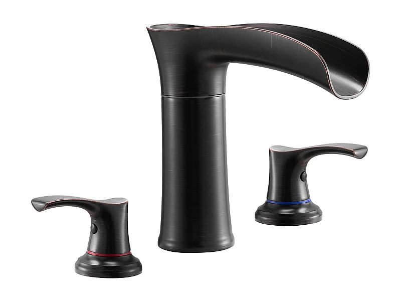 Badkuip Mengkraan Romeins SucceBuy, Badkuip Kraan met 3 Gaten, Waterval, in Zinklegering, met 2 Handgrepen, Druipstop, Geolied Brons