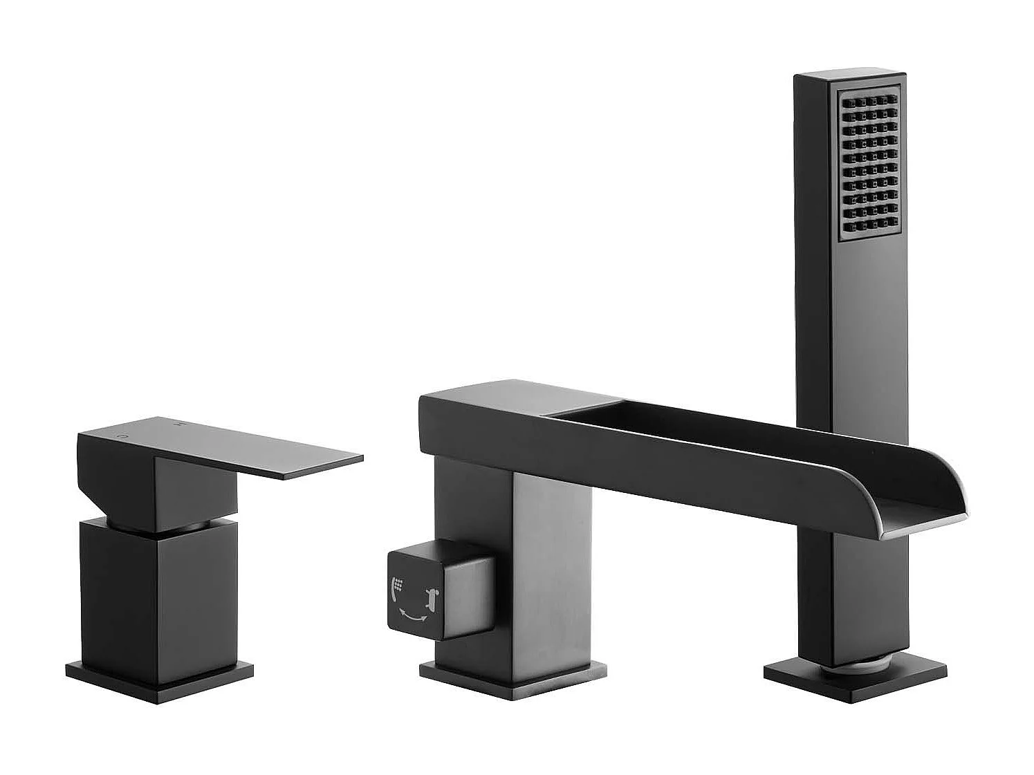 Grifo de Bañera Romana SucceBuy, Grifo de Bañera con 3 Agujeros, Cascada, con Cabezal de Ducha y Una Asa, en Acero Inoxidable, Negro Mate