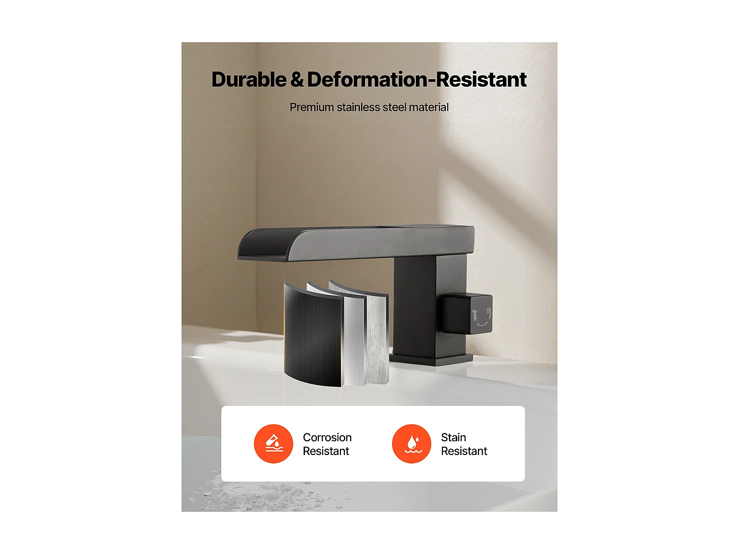 Grifo de Bañera Romana SucceBuy, Grifo de Bañera con 3 Agujeros, Cascada, con Cabezal de Ducha y Una Asa, en Acero Inoxidable, Negro Mate