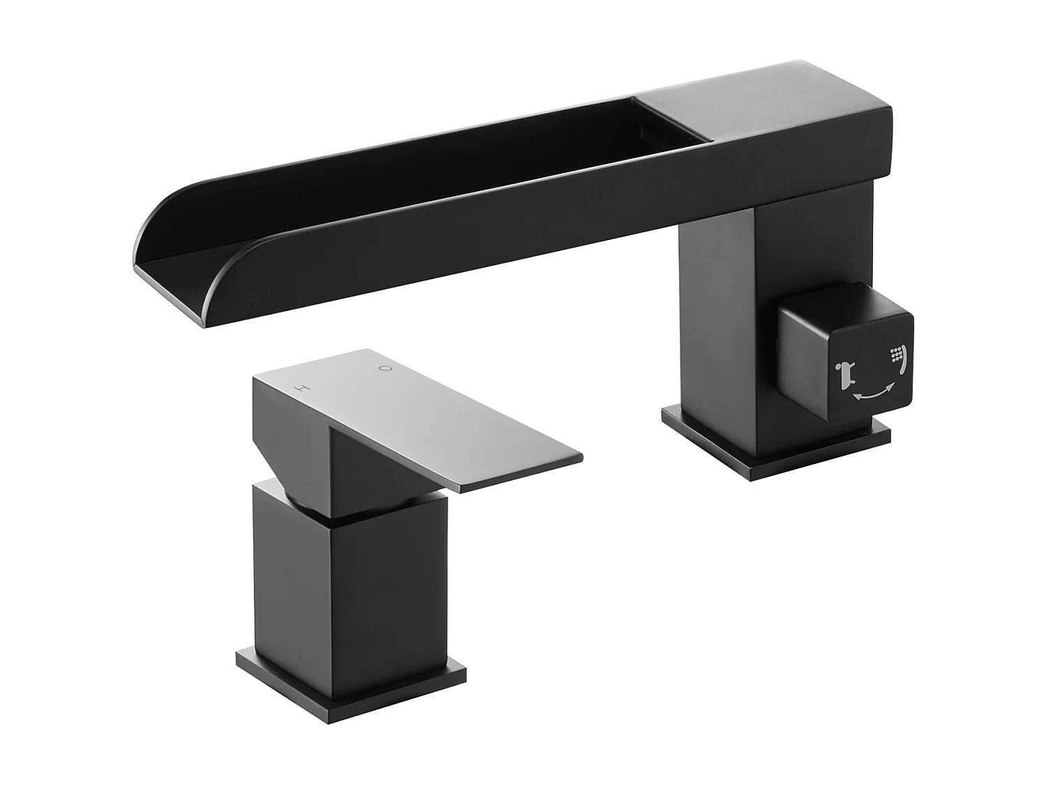 Grifo de Bañera Romana SucceBuy, Grifo de Bañera con 3 Agujeros, Cascada, con Cabezal de Ducha y Una Asa, en Acero Inoxidable, Negro Mate