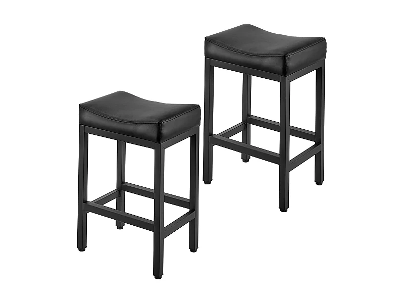 Sgabello da Bar SucceBuy, Lotto di 2, Sedia da Bar in Pelle Sintetica Comoda, 62.5 cm di Altezza, con Seduta Sella E Piedi in Metallo, senza Schienale, Nero