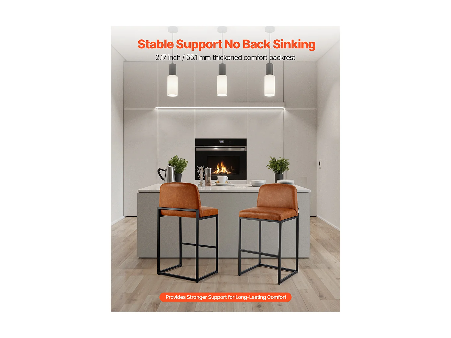 Barstoel SucceBuy, Set van 4, Comfortabele Barstoel in PU Leer, 68 cm Hoog, Keukenstoel met Rugleuning En Metalen Voeten, Bruin