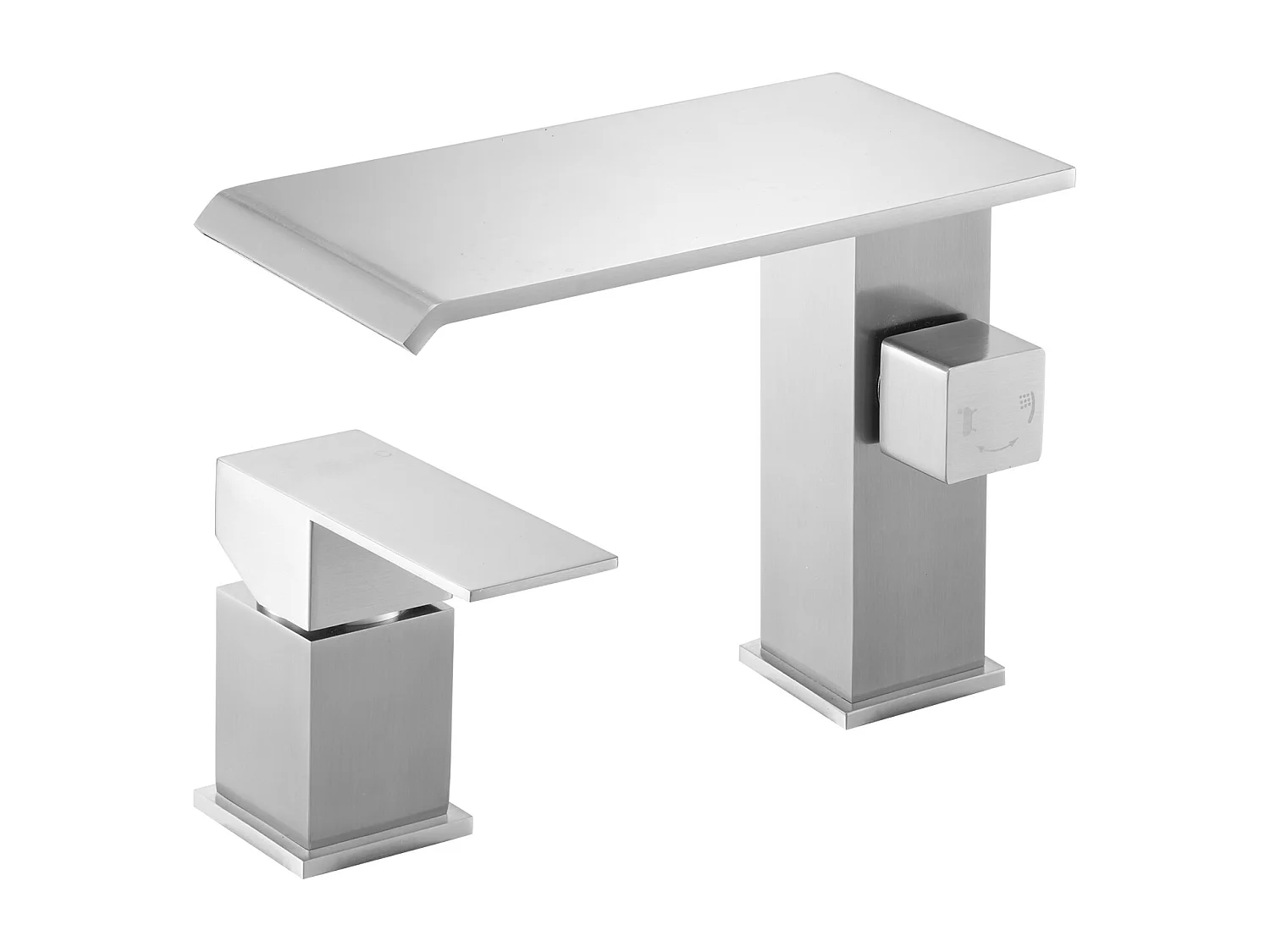 Grifo de Bañera Romana SucceBuy, Grifo de Baño 3 Agujeros, Cascada, con Cabezal de Ducha y 1 Asa, en Acero Inoxidable Cepillado, para Cuarto de Baño