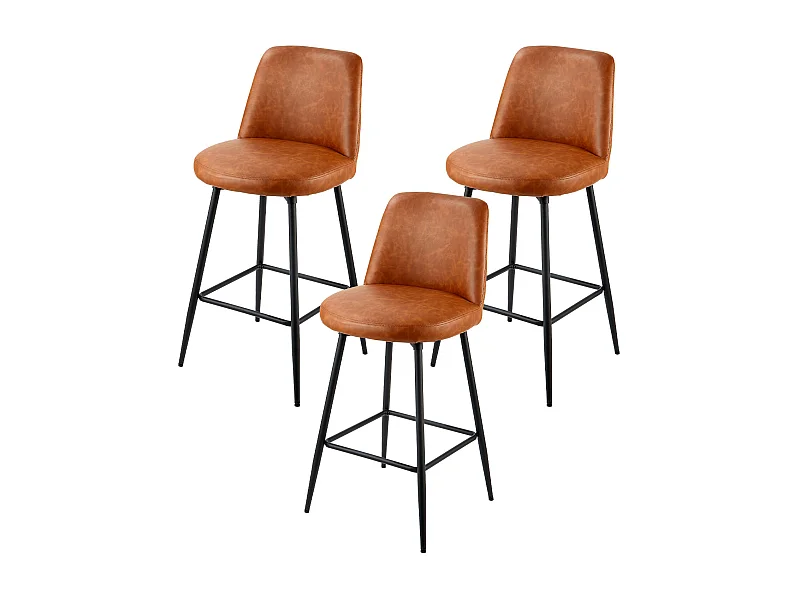 Taburete de Bar SucceBuy, Lote de 3, Silla de Bar Moderna en Piel de PU, Asiento de Cocina Giratorio, 68.6 cm de Alto, con Respaldo Y Pies en Metal, Marrón