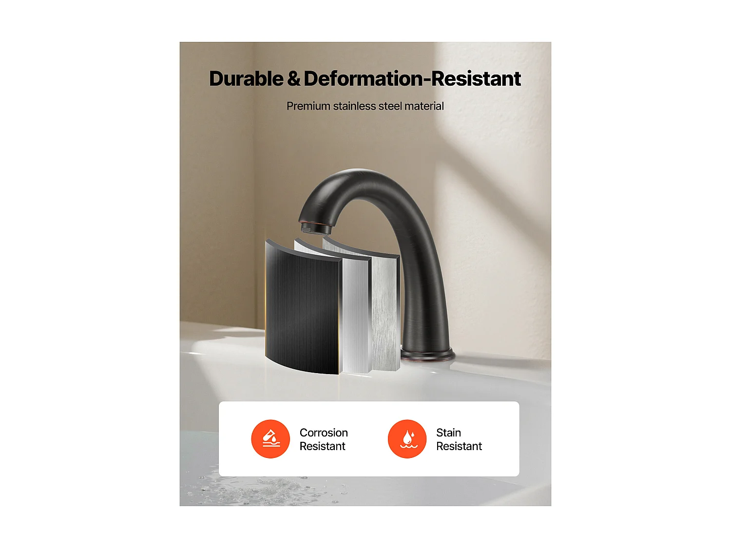 Bateria Wanna Rzymska SucceBuy, Kran do Wanny z Łabędzią Szyją z 3 Otworami i 2 Gałkami, Zestaw Armatury Łazienkowej z Montażem