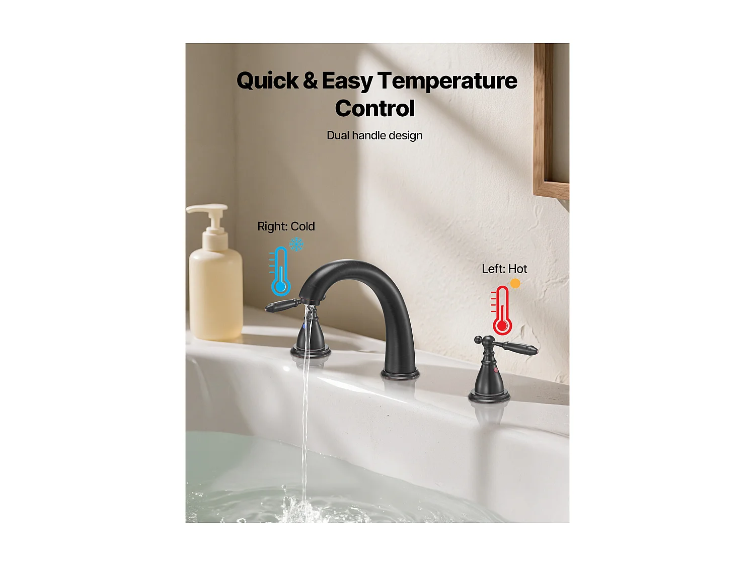 Bateria Wanna Rzymska SucceBuy, Kran do Wanny z Łabędzią Szyją z 3 Otworami i 2 Gałkami, Zestaw Armatury Łazienkowej z Montażem