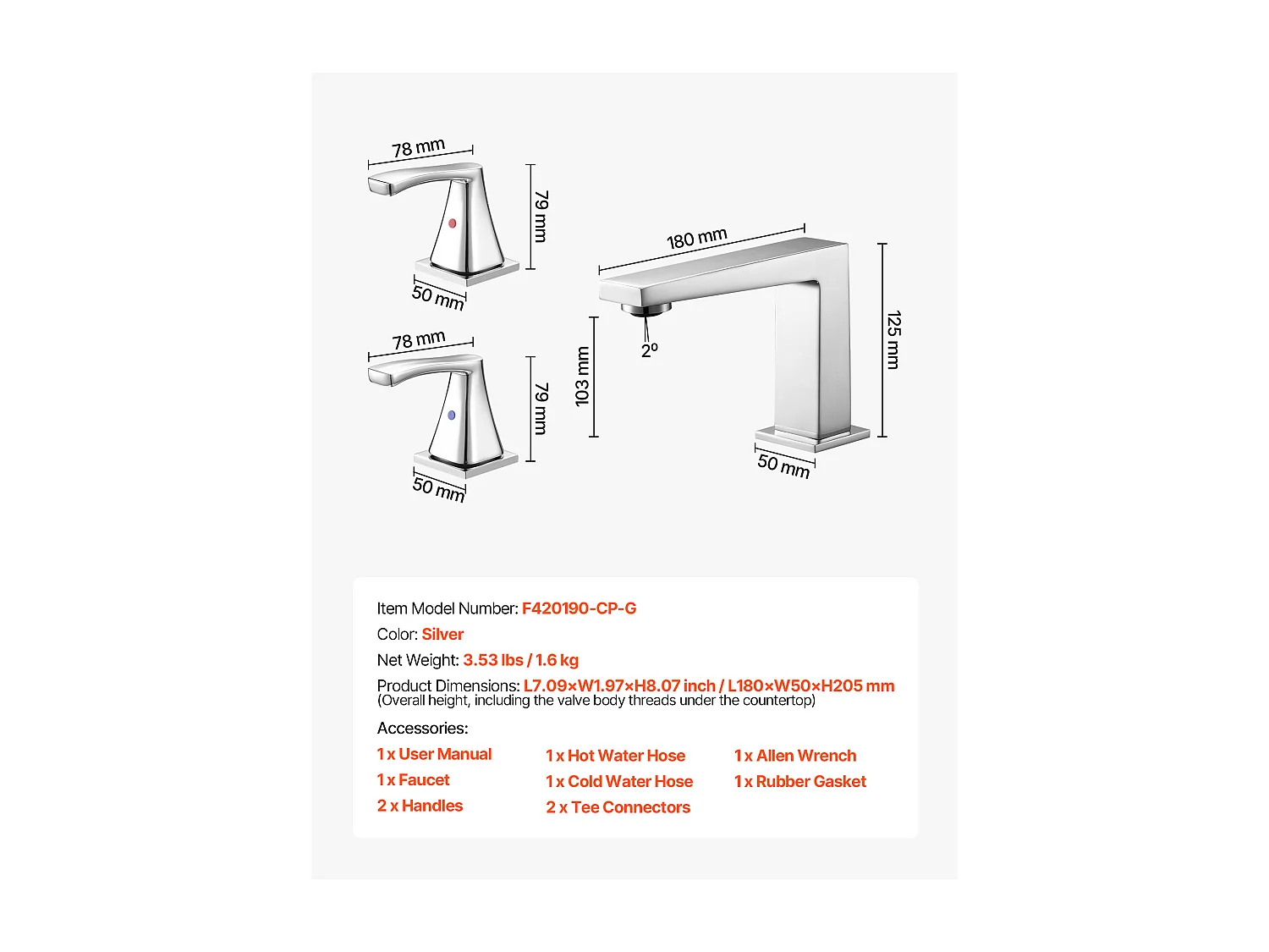 Badkuip Mengkraan Romeins SucceBuy, Badkuip Kraan 3 Gaten met 2 Handgrepen, Set van Badkamer Kraanwerk met Op het Aanrecht Montage, Uitloop in Rechte Hoek