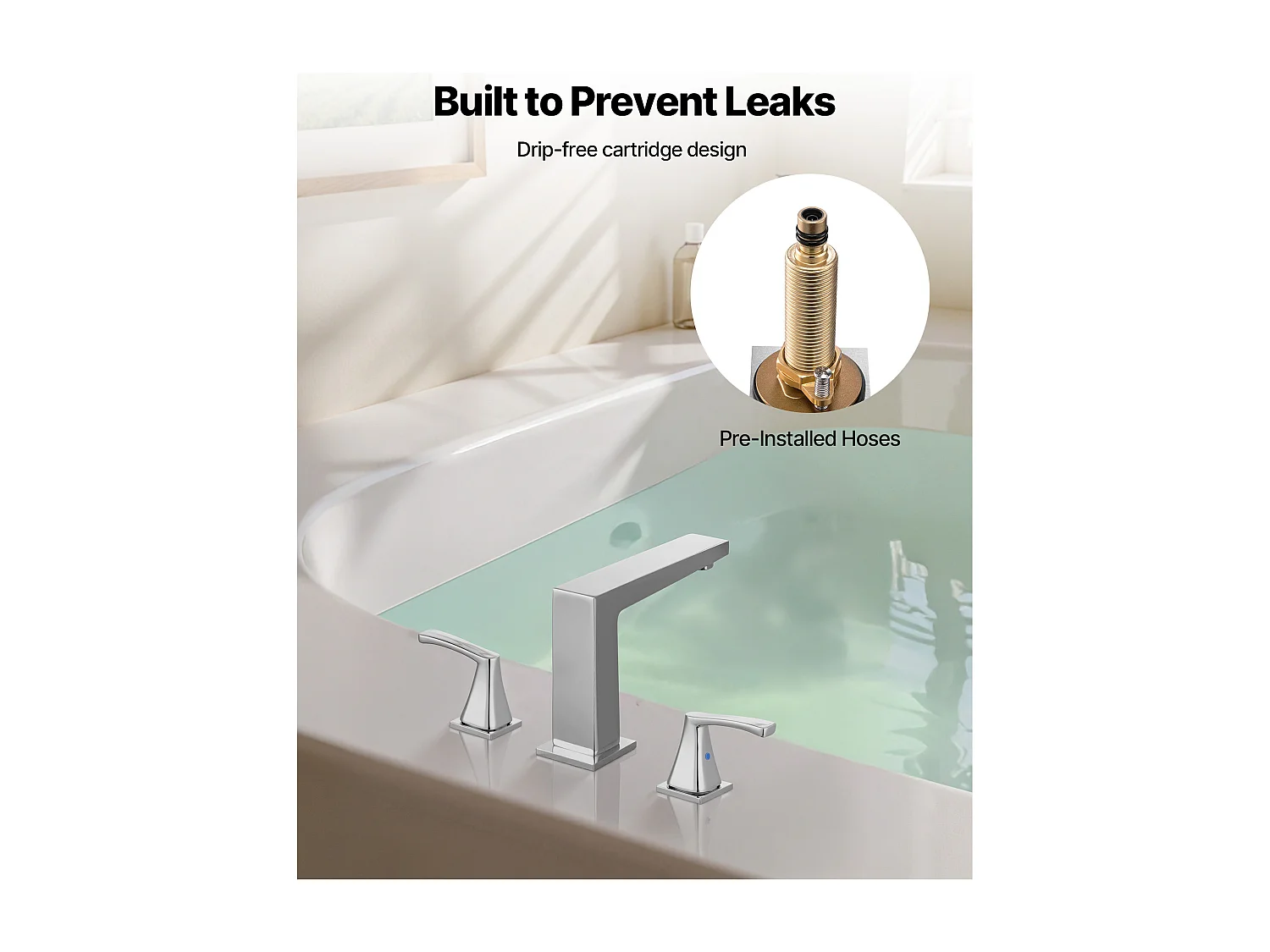 Badkuip Mengkraan Romeins SucceBuy, Badkuip Kraan 3 Gaten met 2 Handgrepen, Set van Badkamer Kraanwerk met Op het Aanrecht Montage, Uitloop in Rechte Hoek