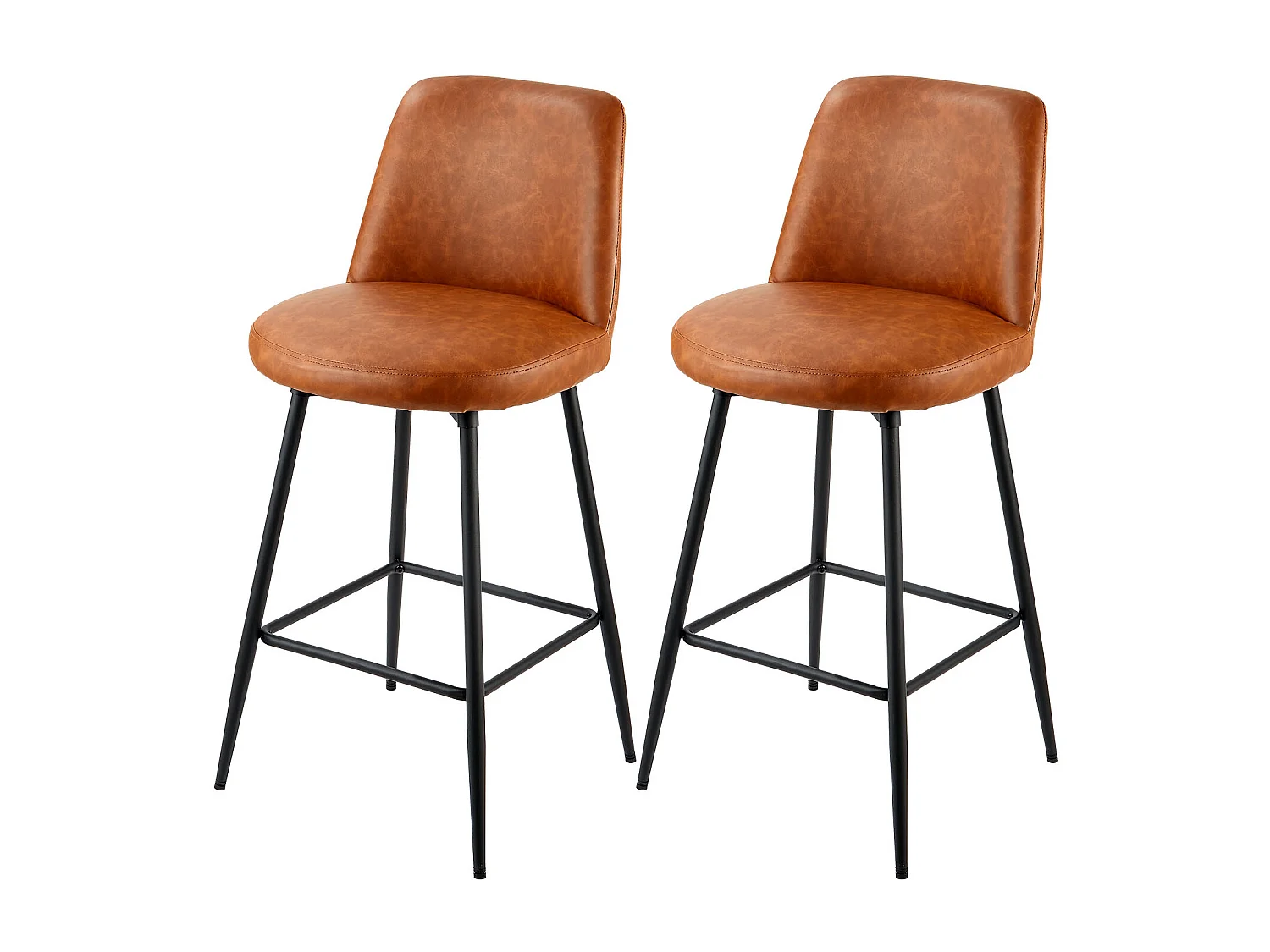 Banqueta de Bar SucceBuy, Lote de 2, Cadeira de Bar Moderna em Couro PU, Assento de Cozinha Giratório, 68.6 cm de Altura, com Encosto E Pés em Metal, Marrom