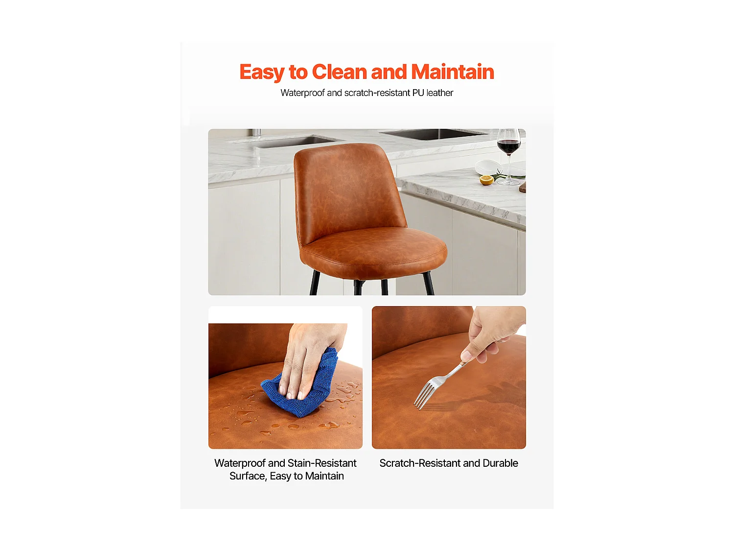 Banqueta de Bar SucceBuy, Lote de 2, Cadeira de Bar Moderna em Couro PU, Assento de Cozinha Giratório, 68.6 cm de Altura, com Encosto E Pés em Metal, Marrom