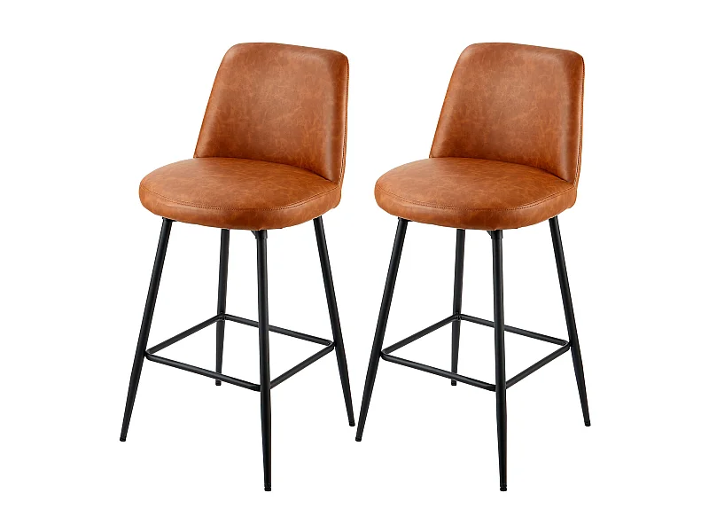 Banqueta de Bar SucceBuy, Lote de 2, Cadeira de Bar Moderna em Couro PU, Assento de Cozinha Giratório, 68.6 cm de Altura, com Encosto E Pés em Metal, Marrom